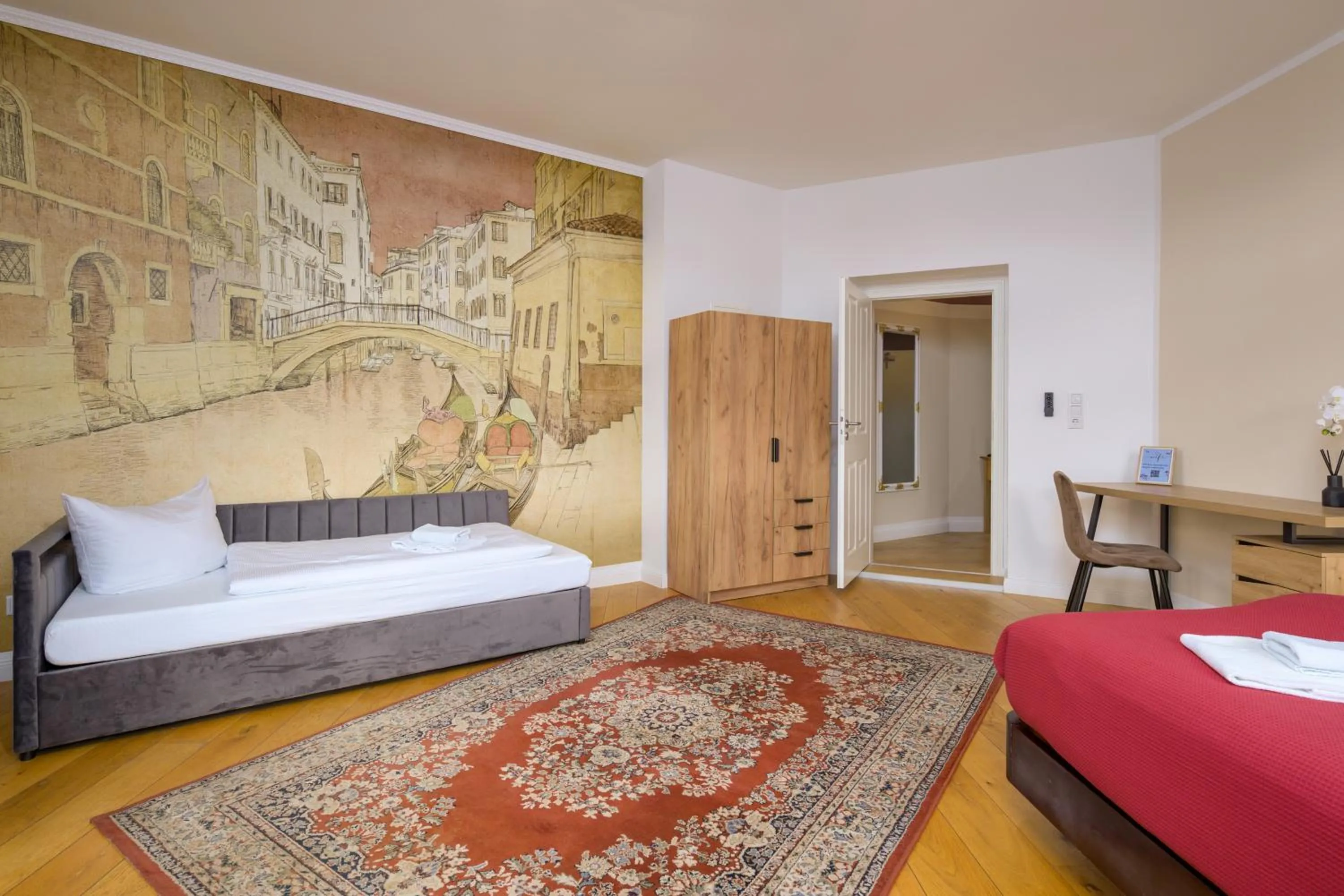 Bedroom, Bed in Apartments an der Arena Leipzig