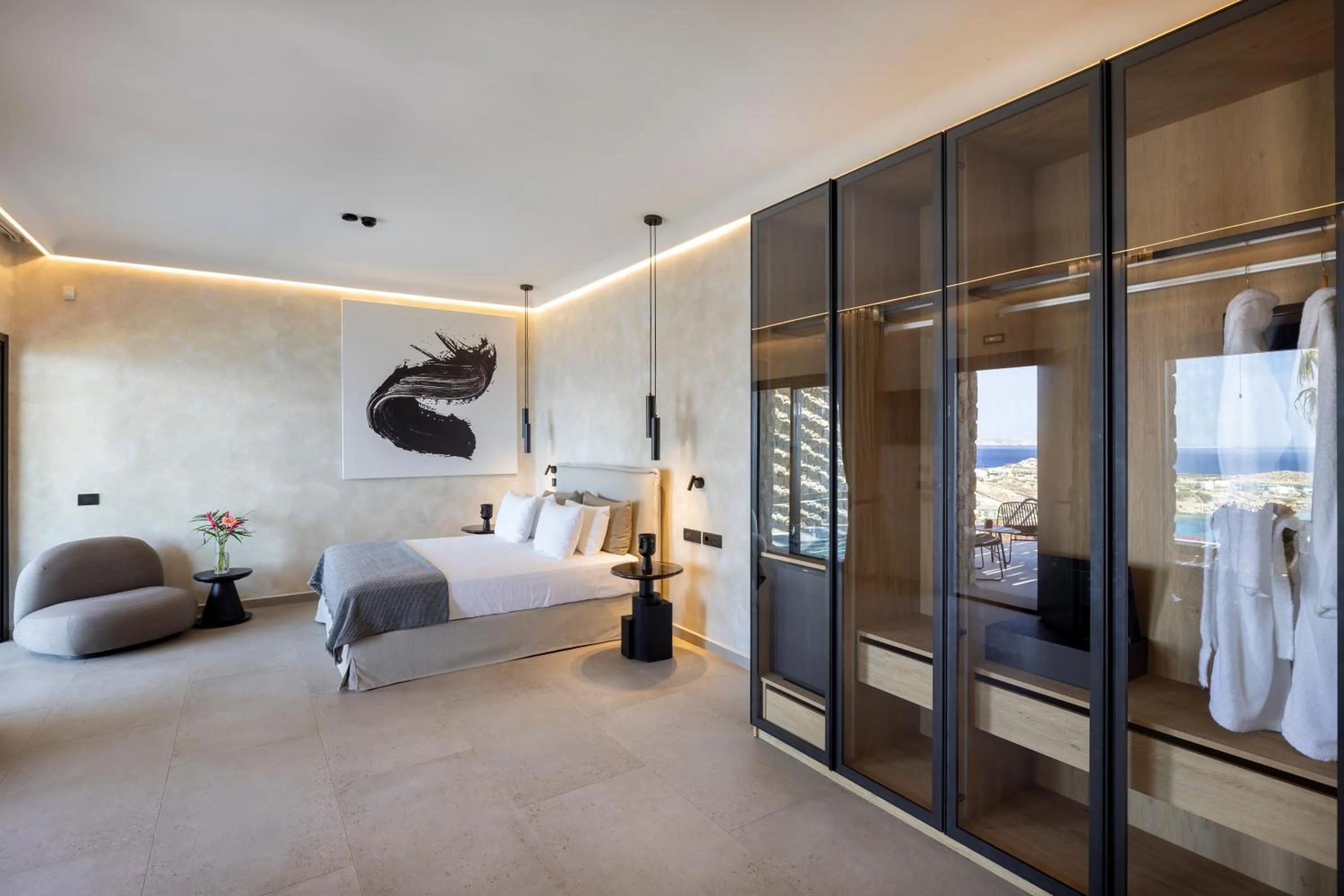 Bedroom, Bed in Tropicana Hotel , Suites & Villas Mykonos