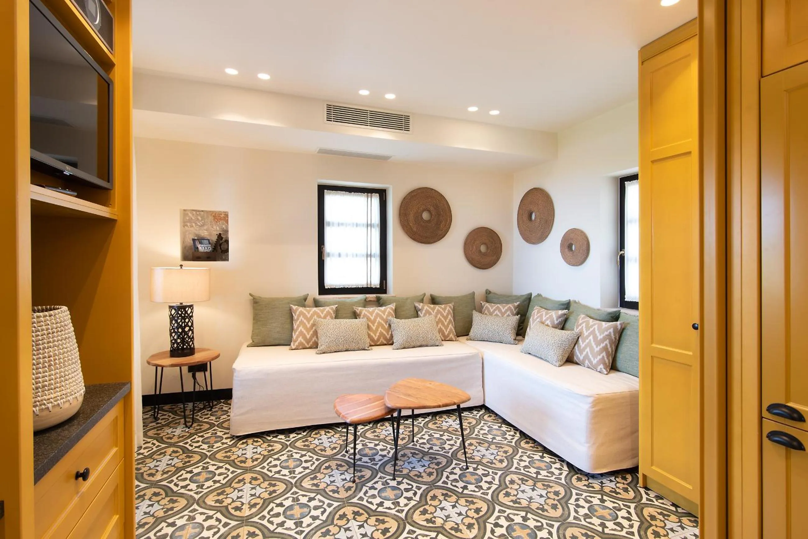 Living room, Bed in Polismata - Private Residences