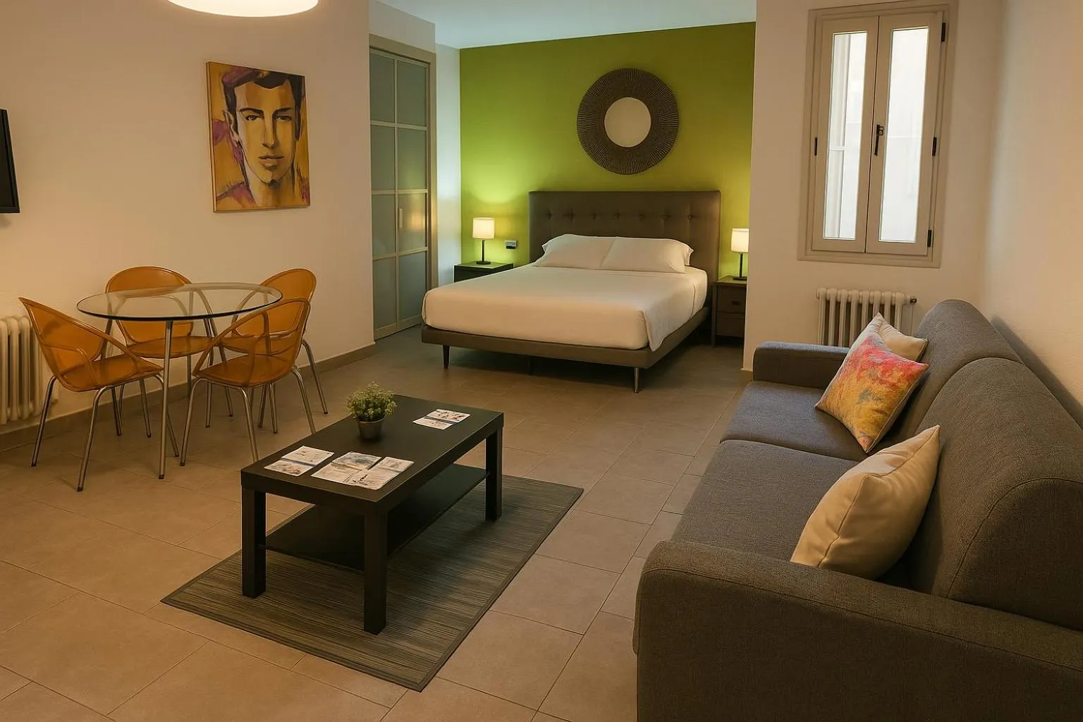 Living room, Bed in CH Six Rooms