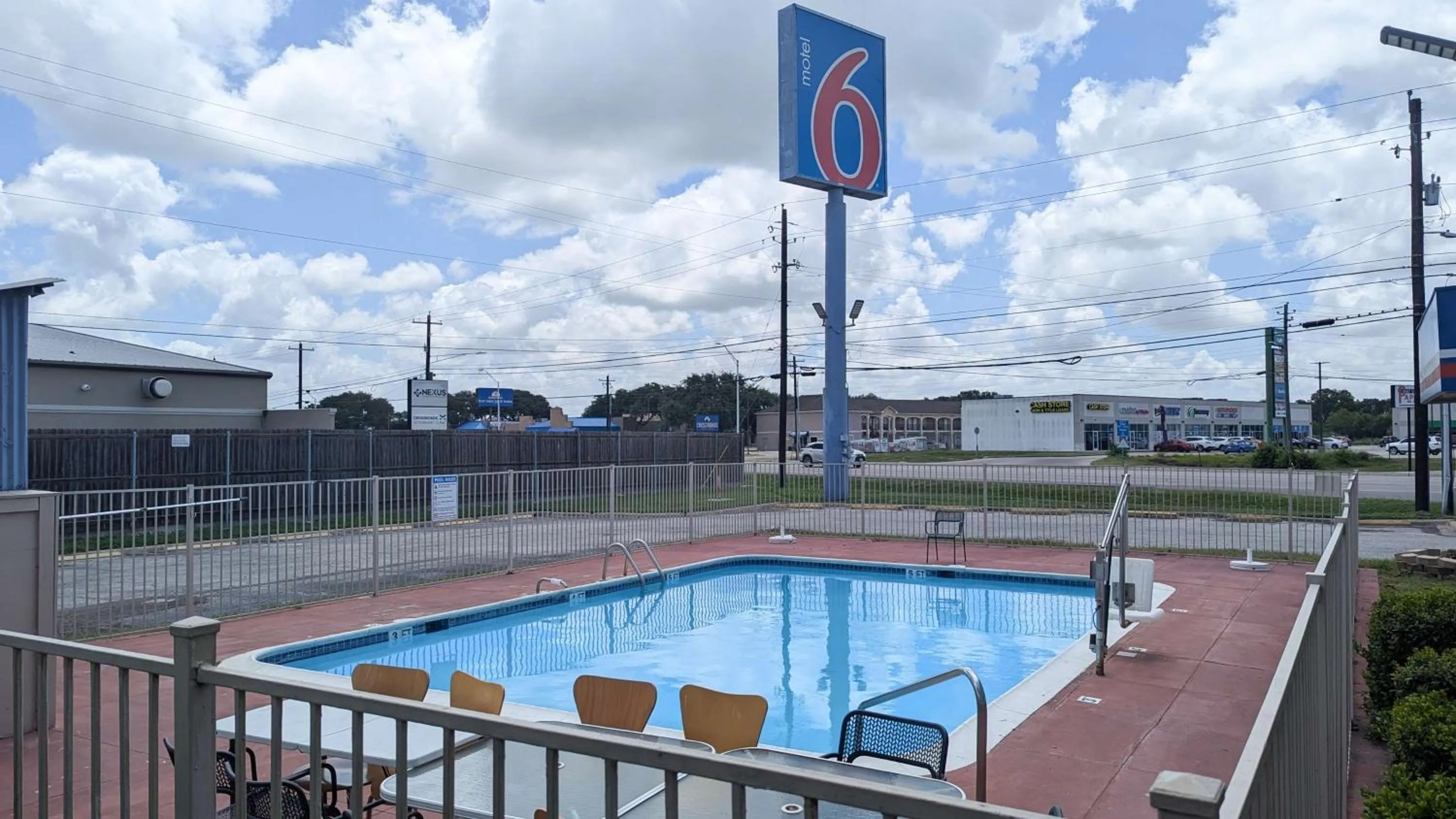 Pool view in Motel 6-Victoria, TX