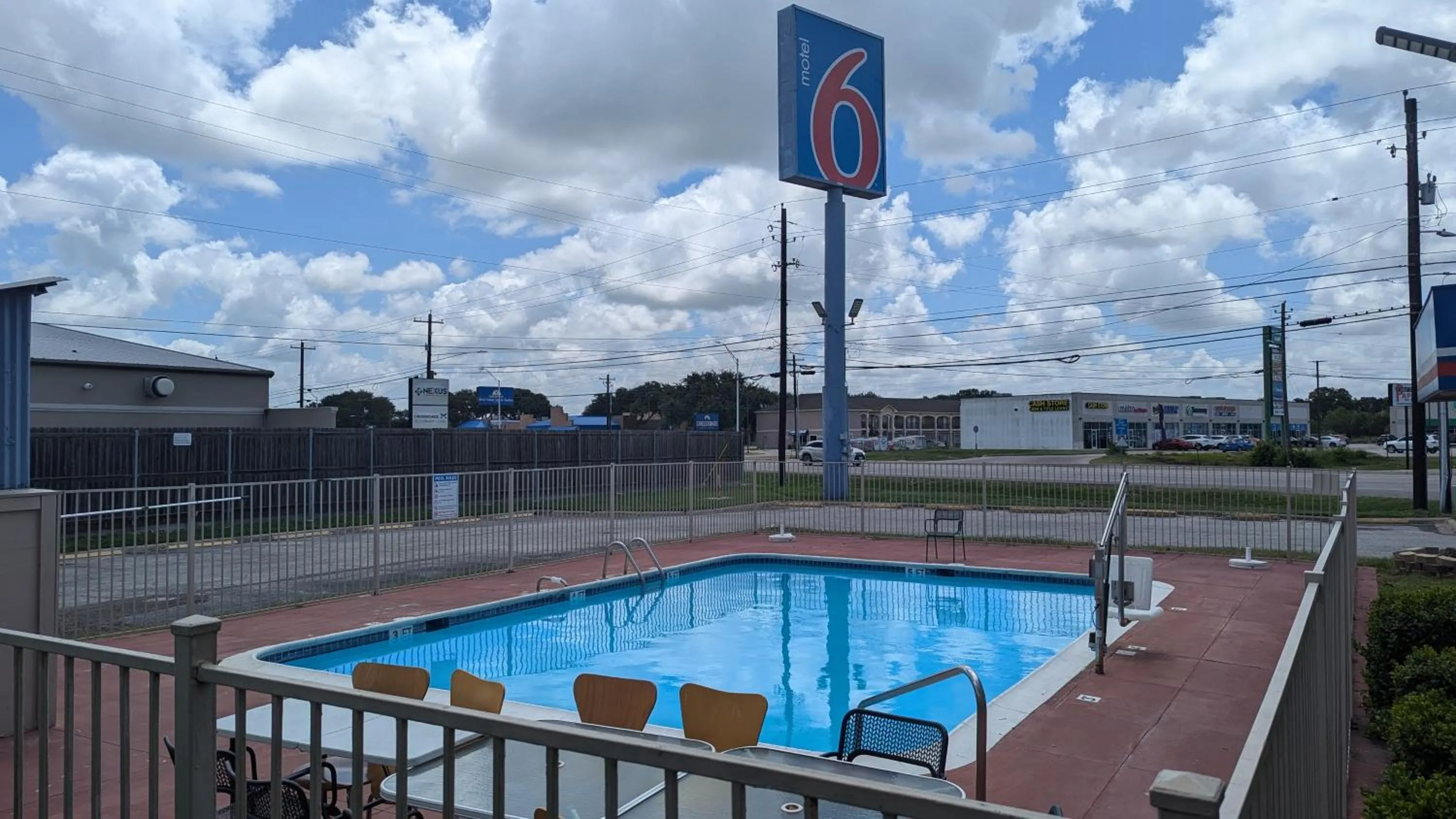Pool view in Motel 6-Victoria, TX