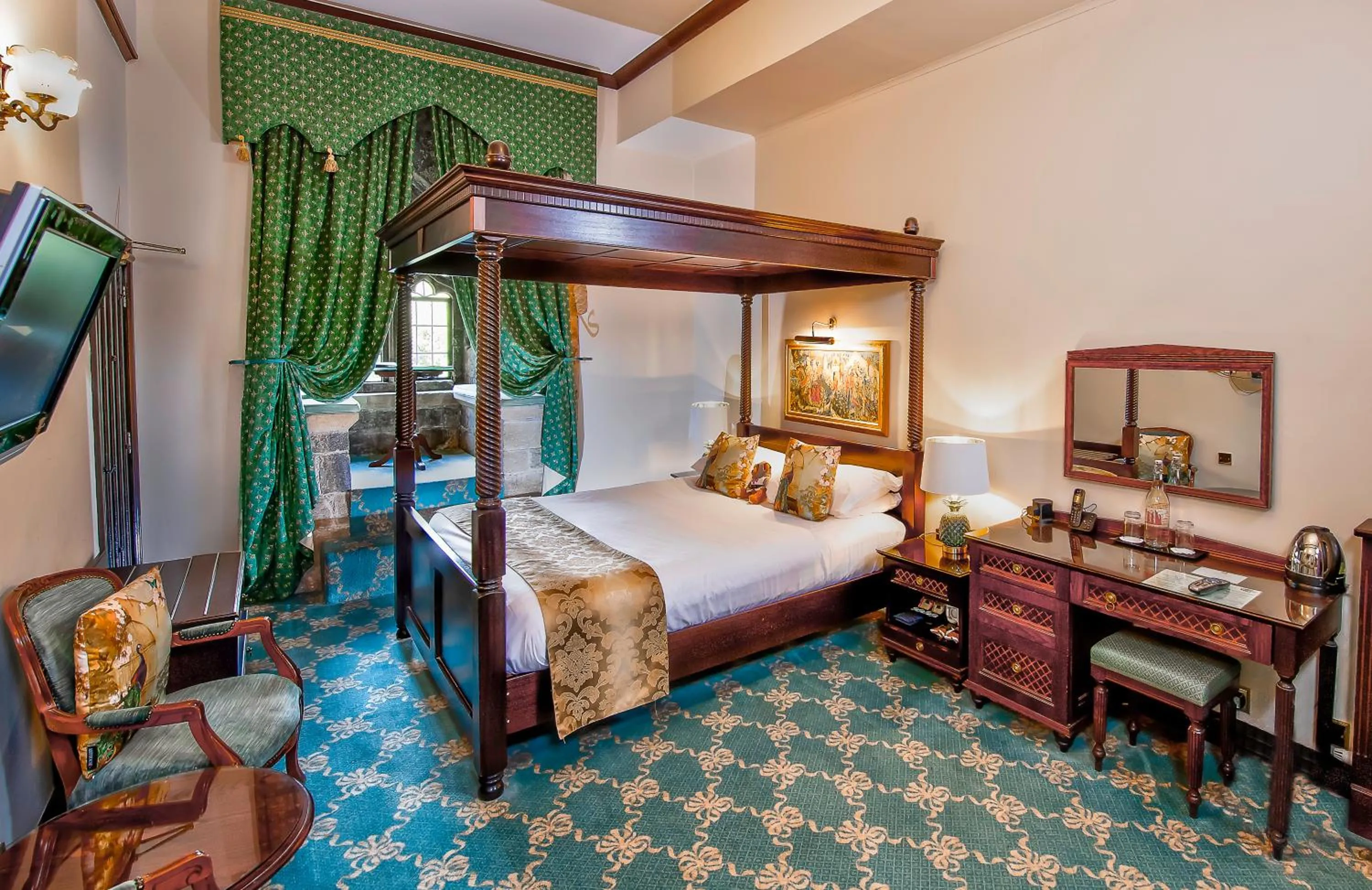 Bed in Langley Castle Hotel