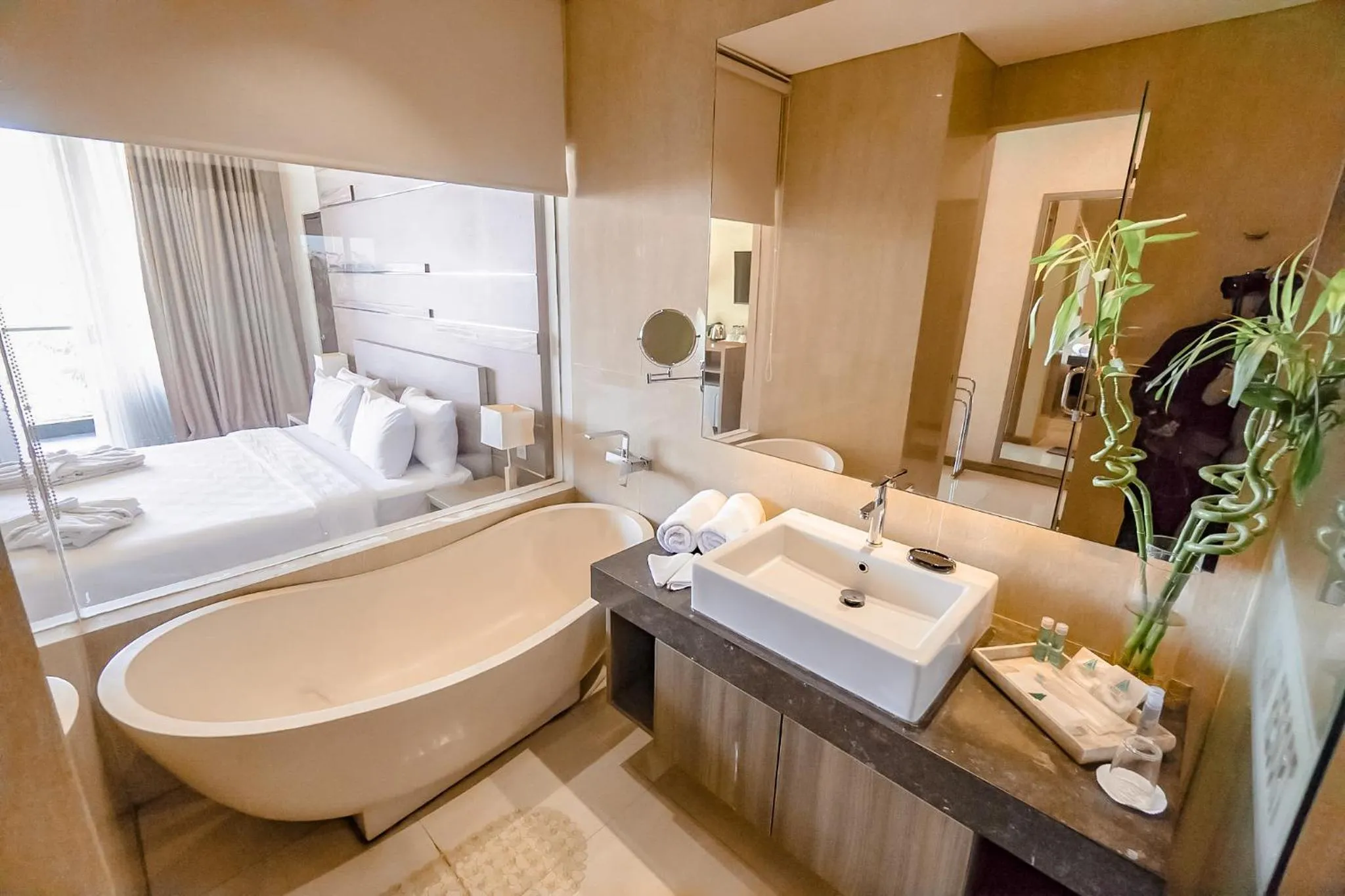 Bathroom, Bed in Lembang Asri Resort