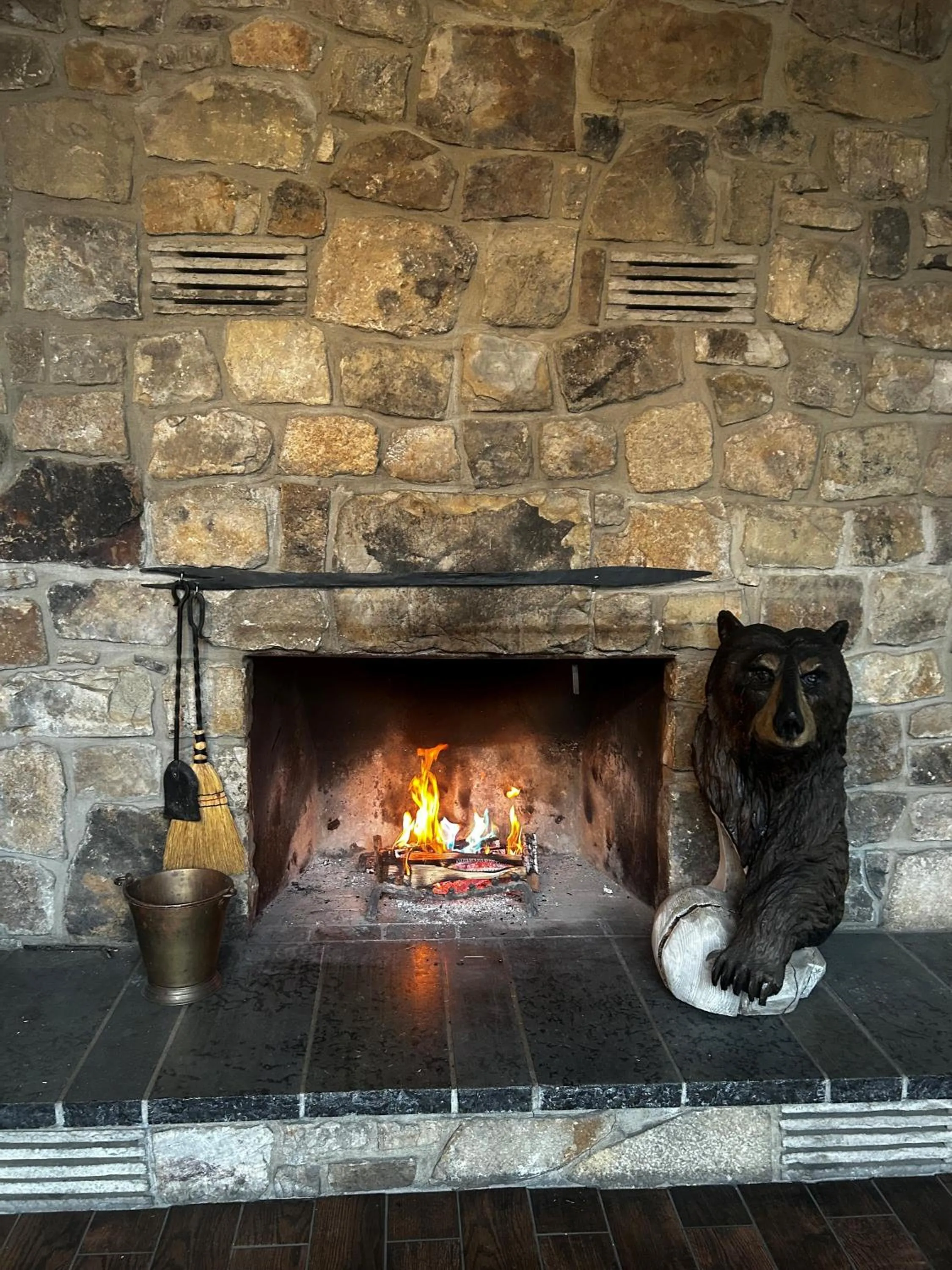 fireplace in Brookside Lodge