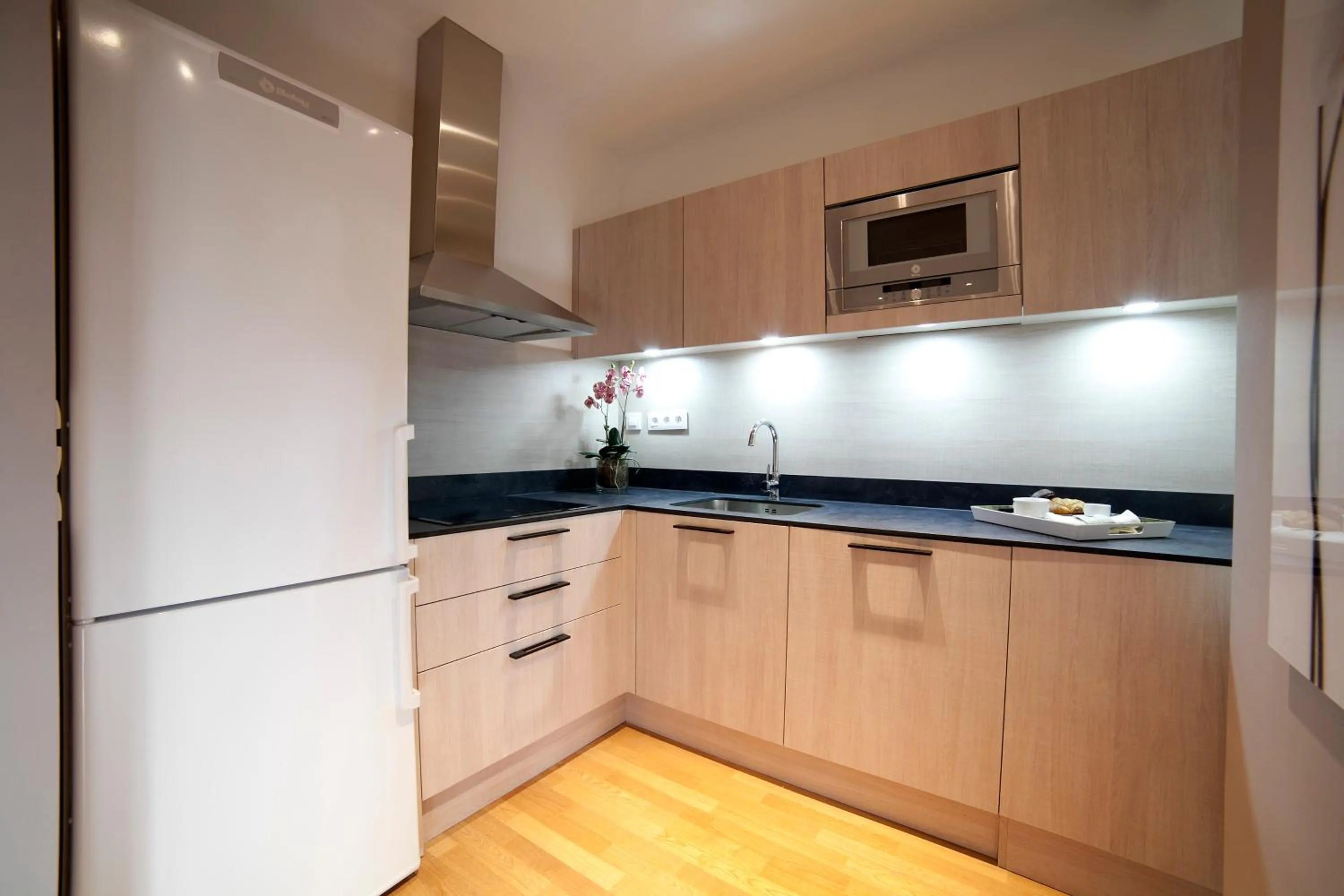 Kitchen or kitchenette in Serennia Apartamentos Ramblas - Plaça Catalunya