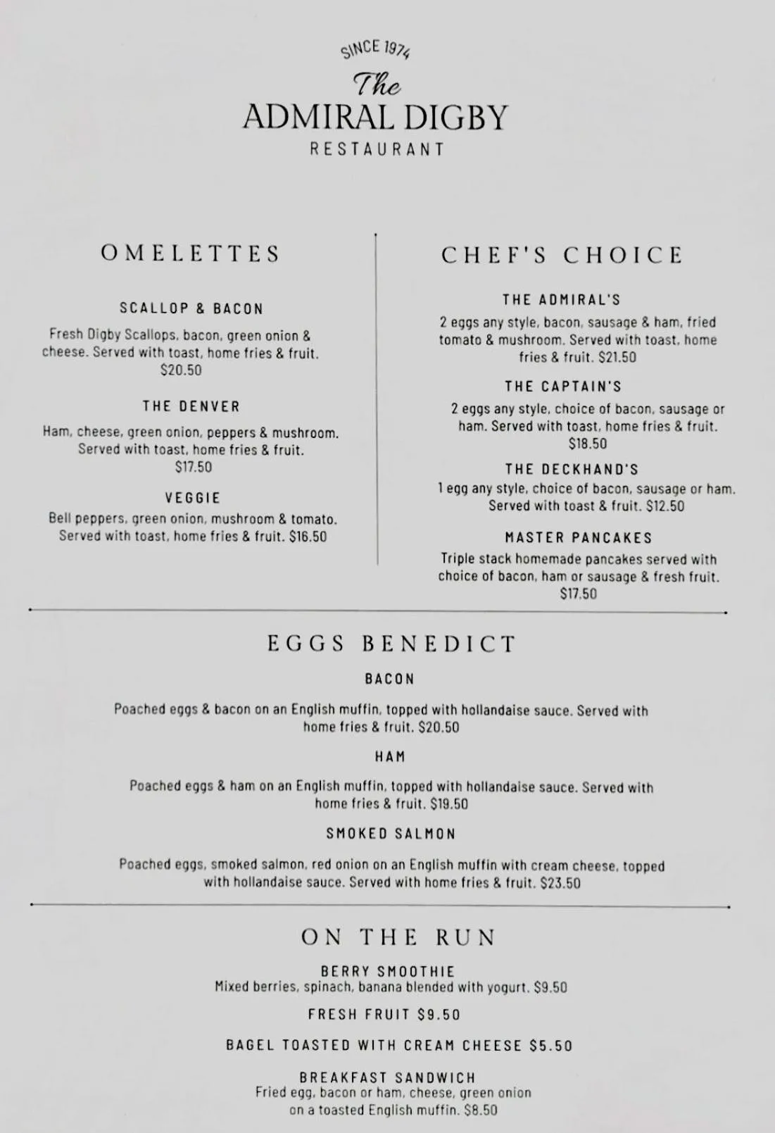 Breakfast in Admiral Digby Inn Restaurant and Cottages