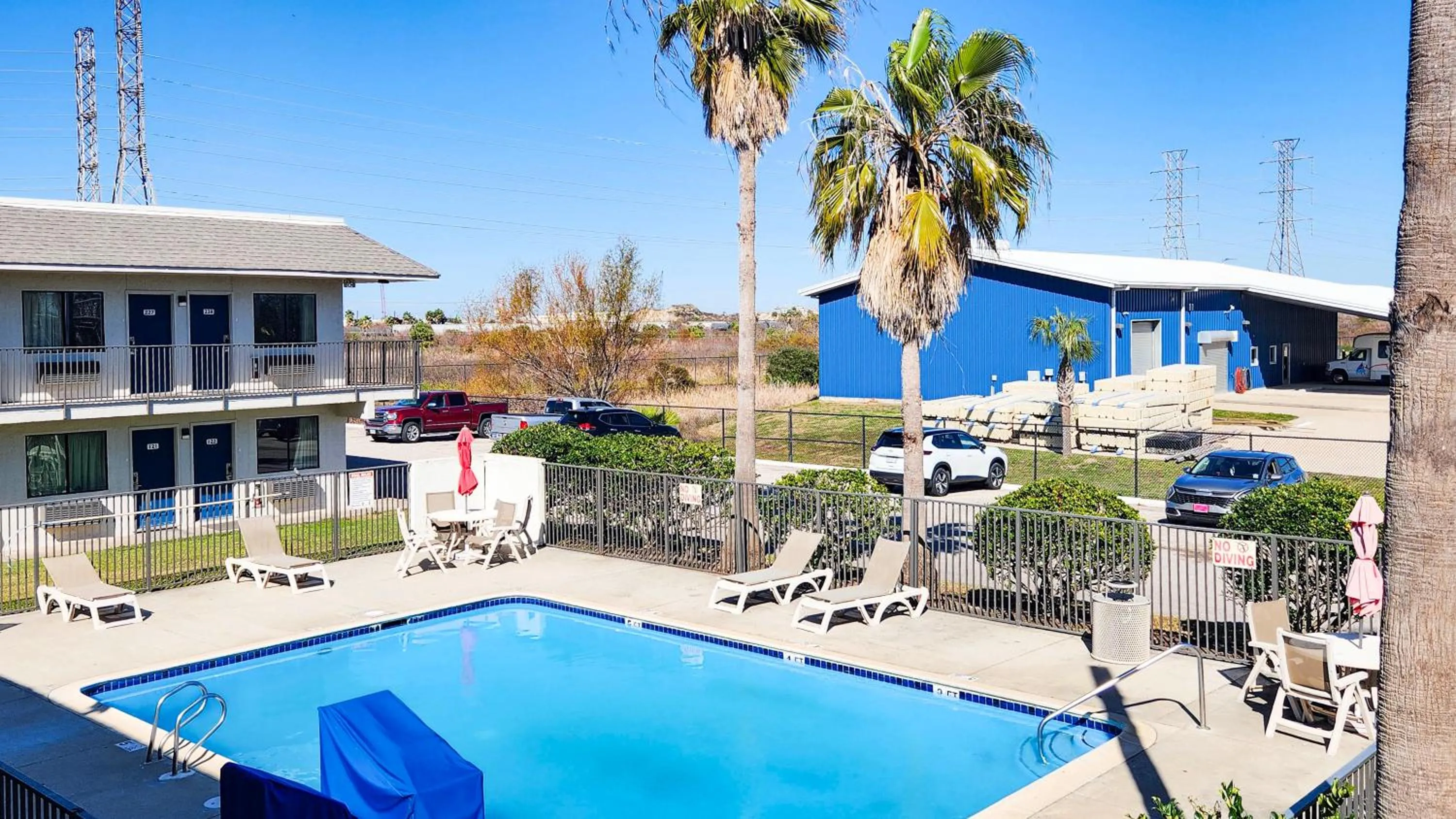 Pool view in Motel 6-Galveston, TX