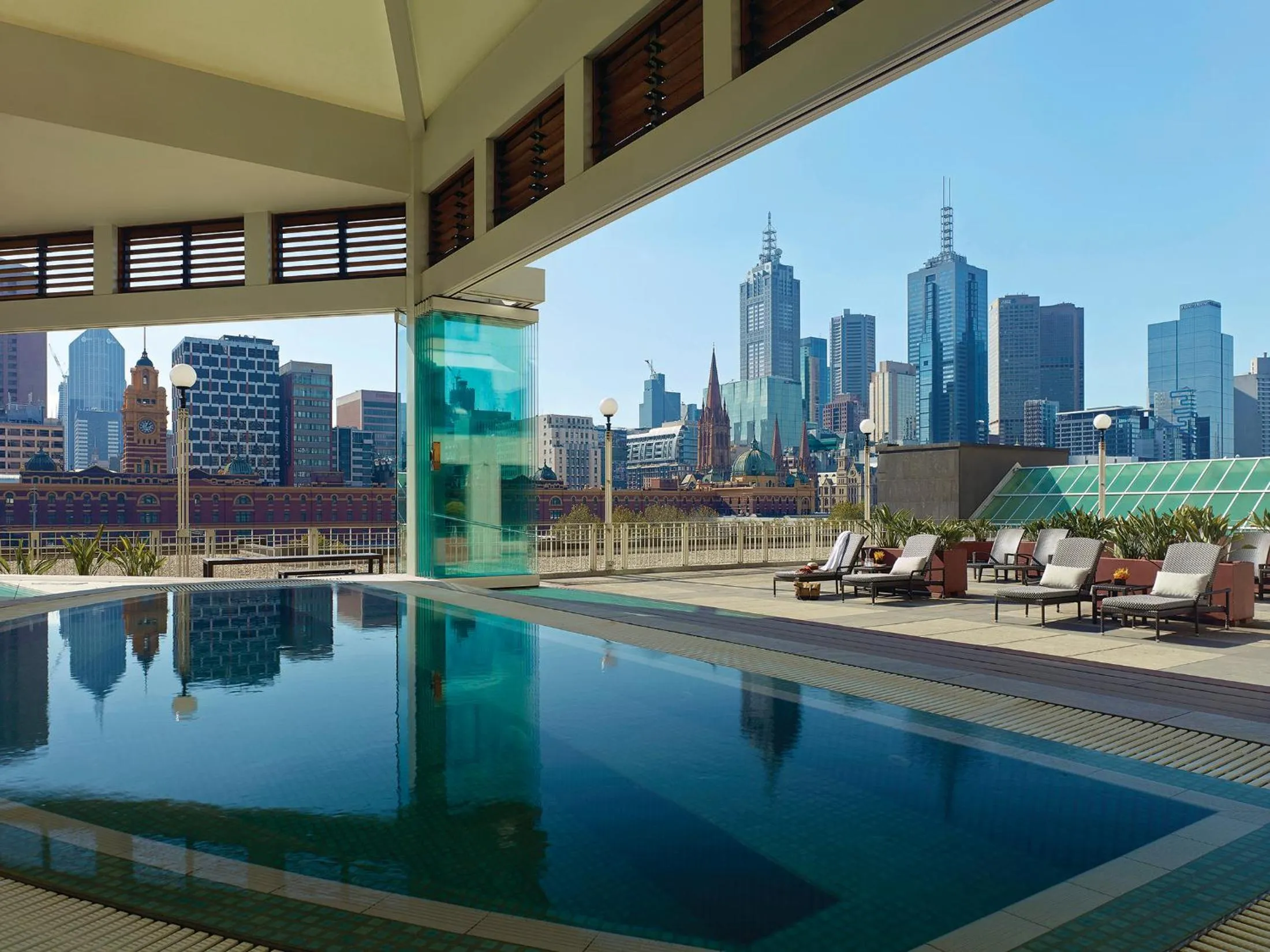 Pool view in The Langham Melbourne