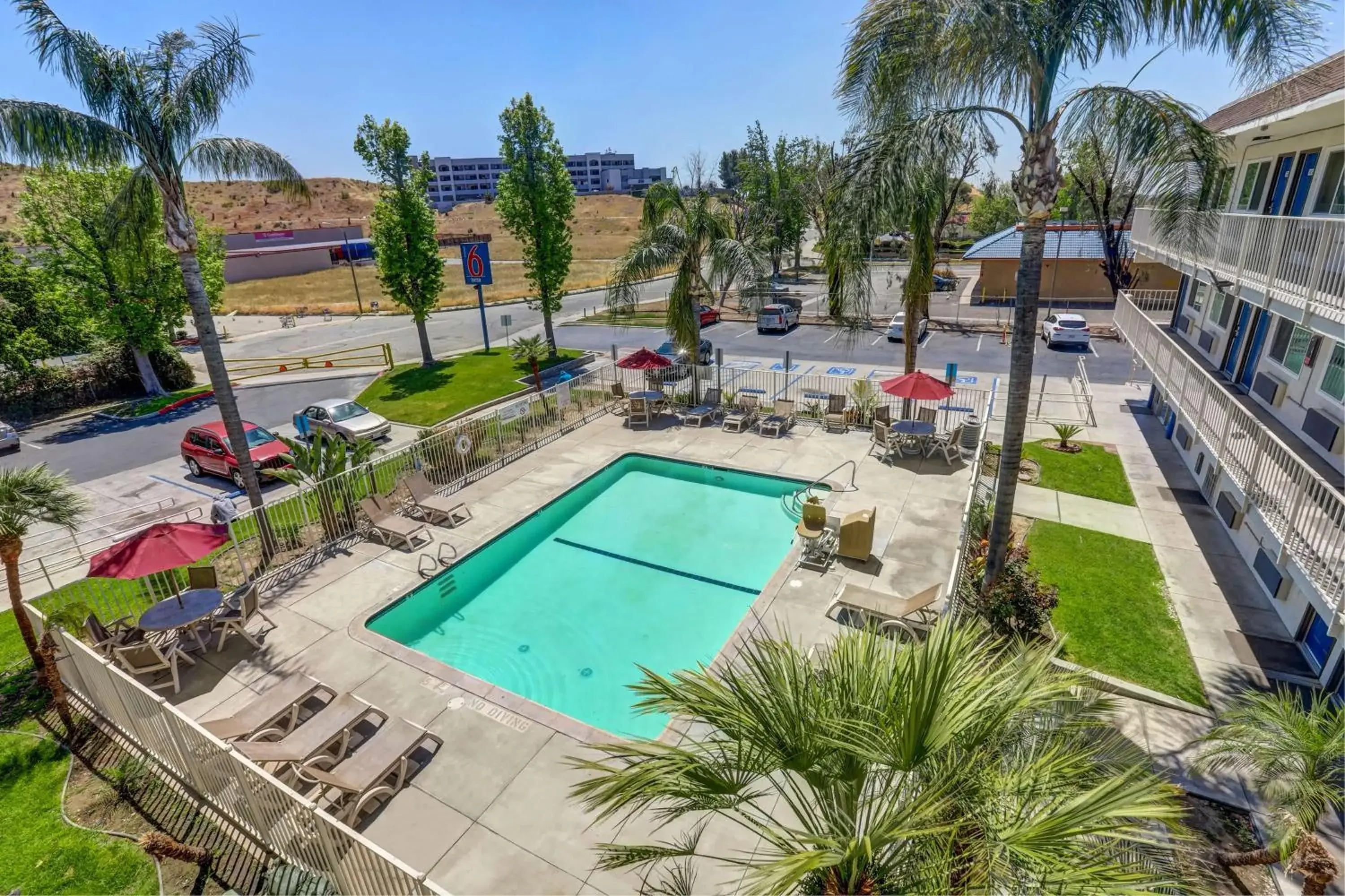 Pool View in Motel 6 San Bernardino, CA - North