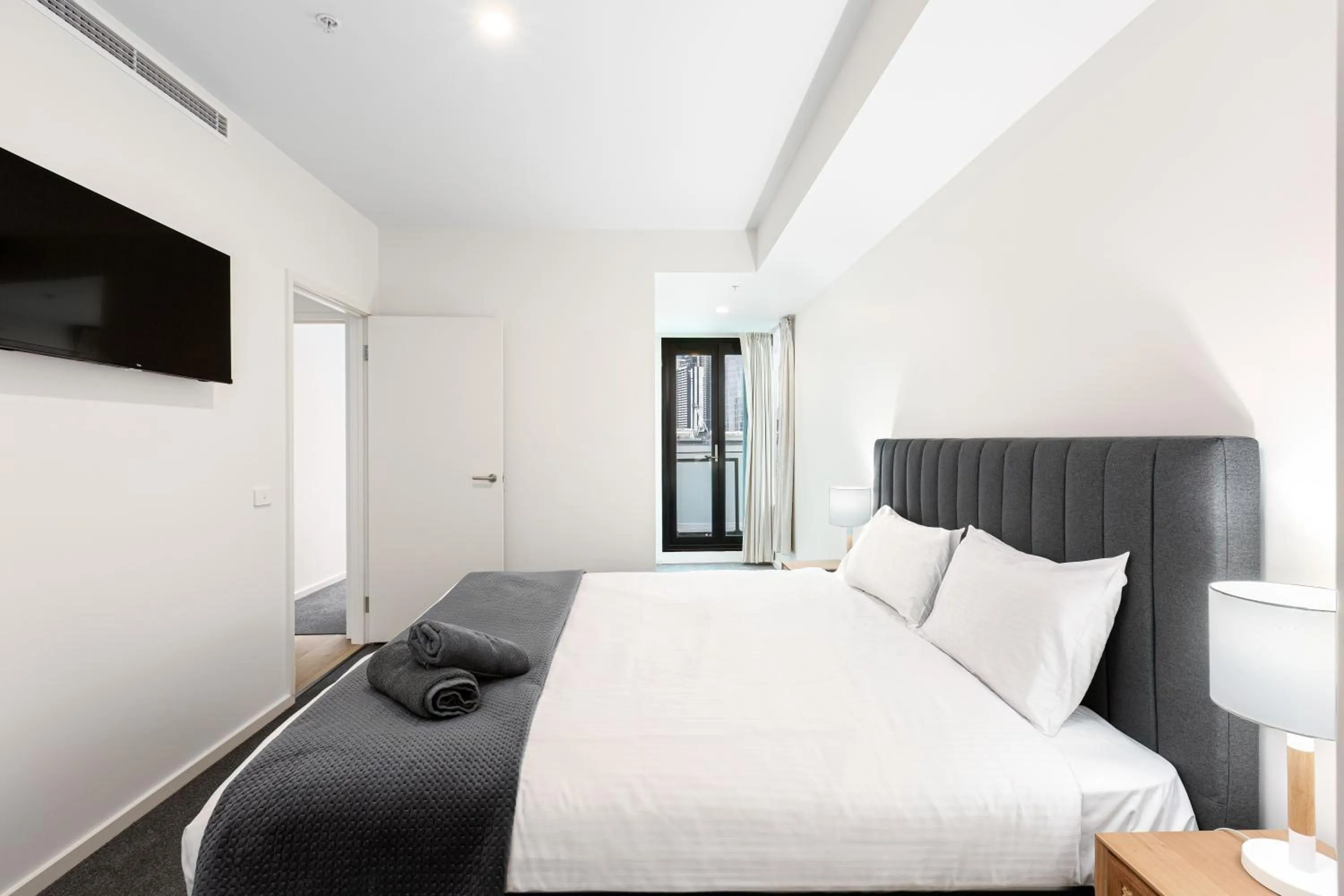 Bedroom, Bed in Waterfront Melbourne Apartments