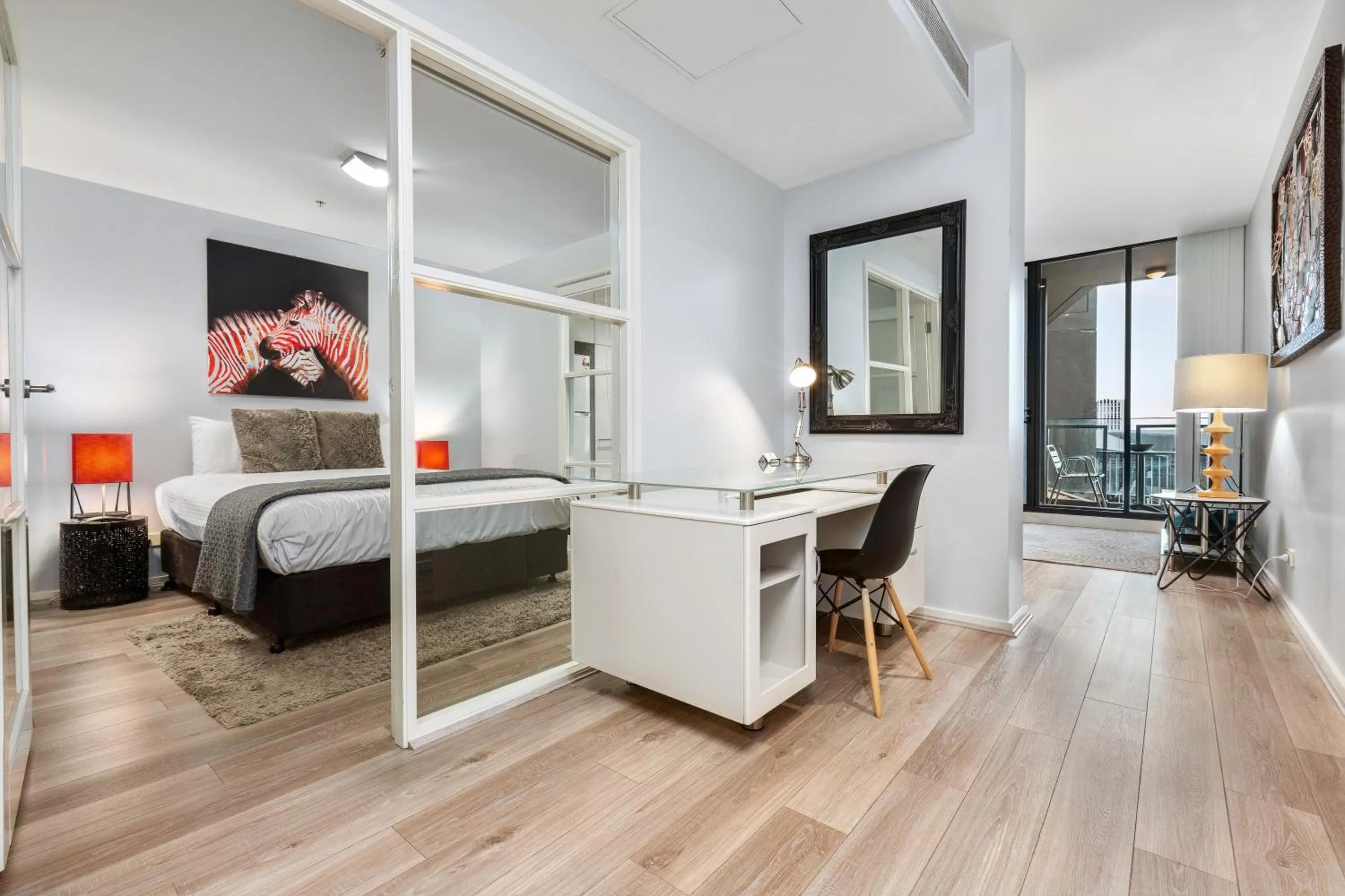 Bedroom, Bed in Waterfront Melbourne Apartments