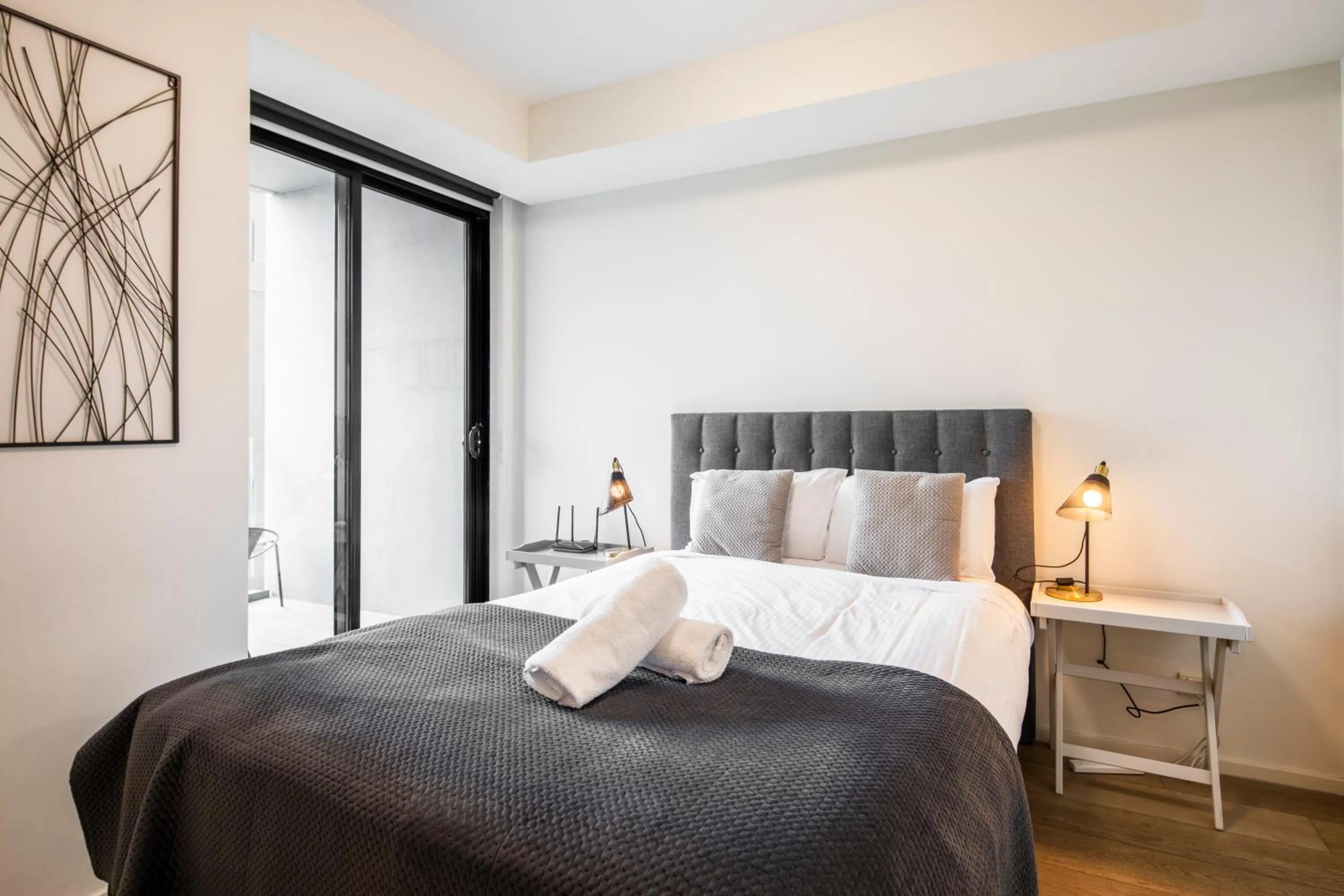 Bedroom, Bed in Waterfront Melbourne Apartments