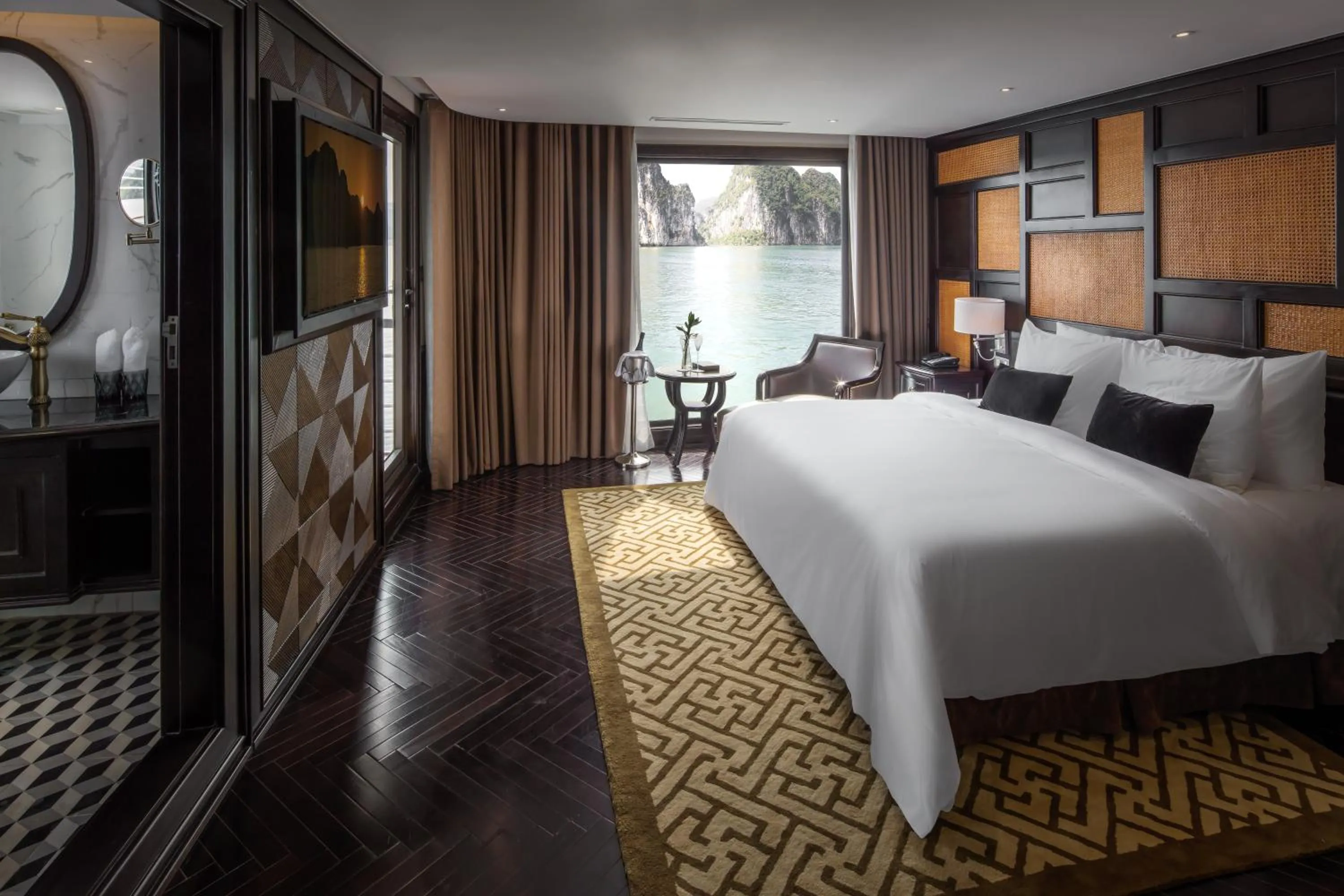 Bedroom, Bed in Ambassador Cruise Halong Bay