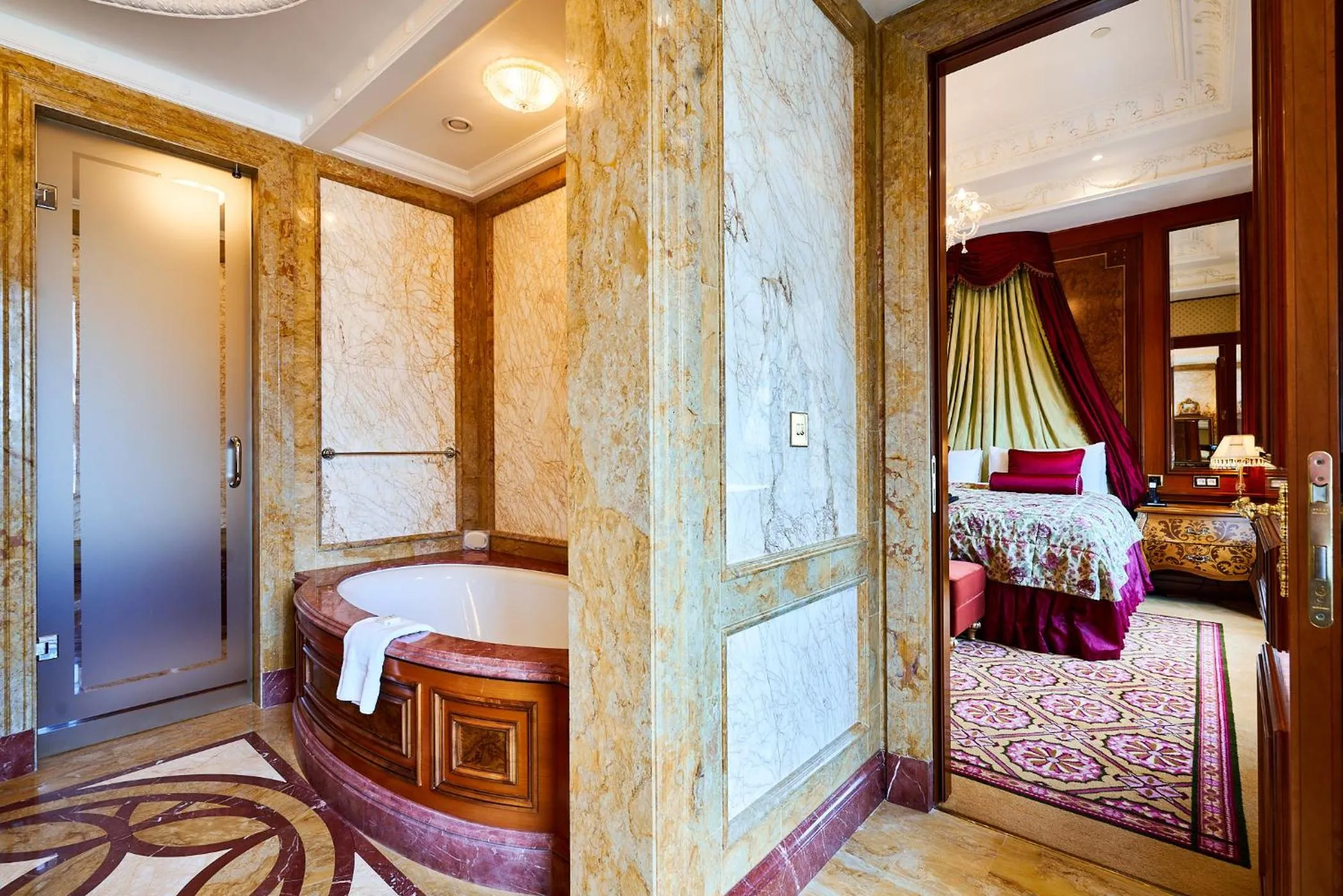 Bathroom, Bed in Fairmont Grand Hotel Kyiv
