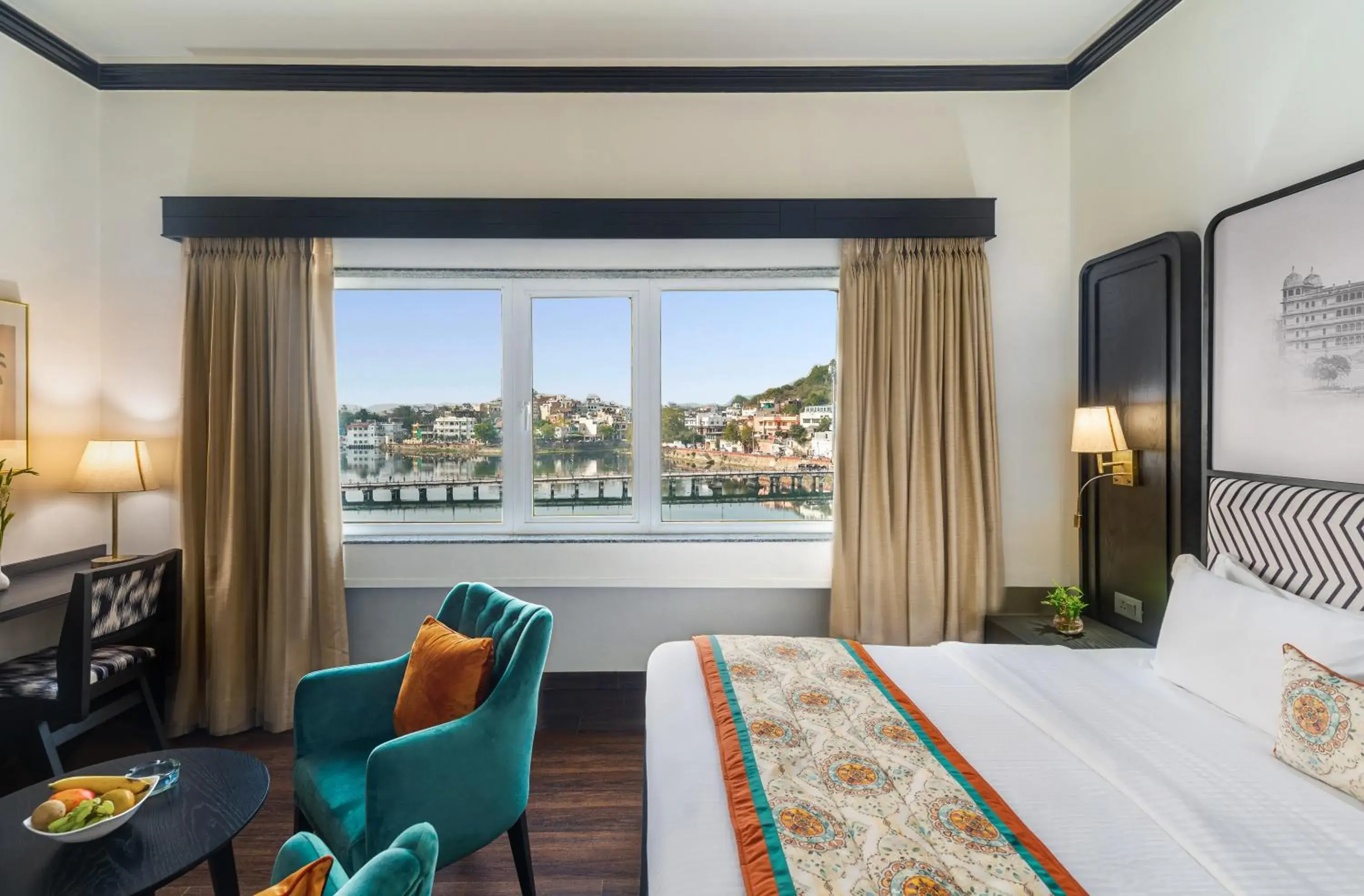 View (from property/room), Bed in Rajdarshan - A Lake View Hotel in Udaipur View (from property/room), Bed in Rajdarshan - A Lake View Hotel in Udaipur