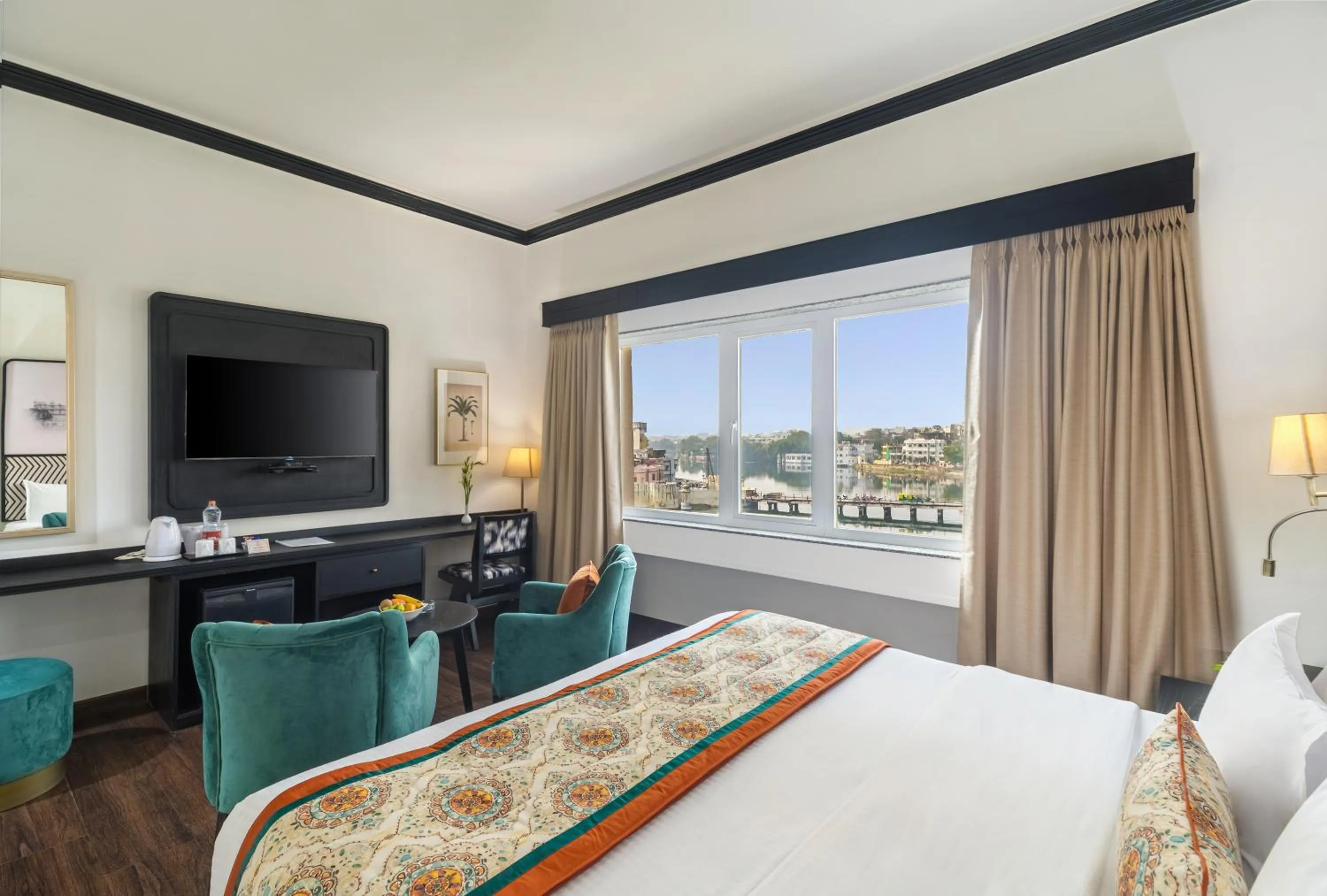 TV and multimedia, Bed in Rajdarshan - A Lake View Hotel in Udaipur