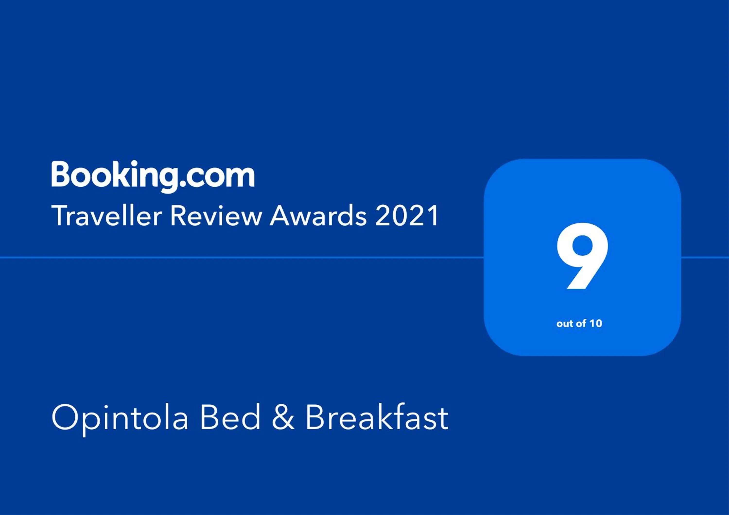 Certificate/Award in Opintola Bed & Breakfast