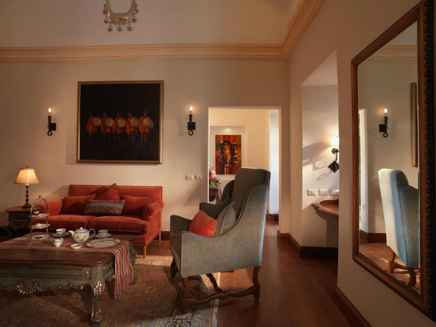Living room, Bed in Palacio Nazarenas, A Belmond Hotel, Cusco