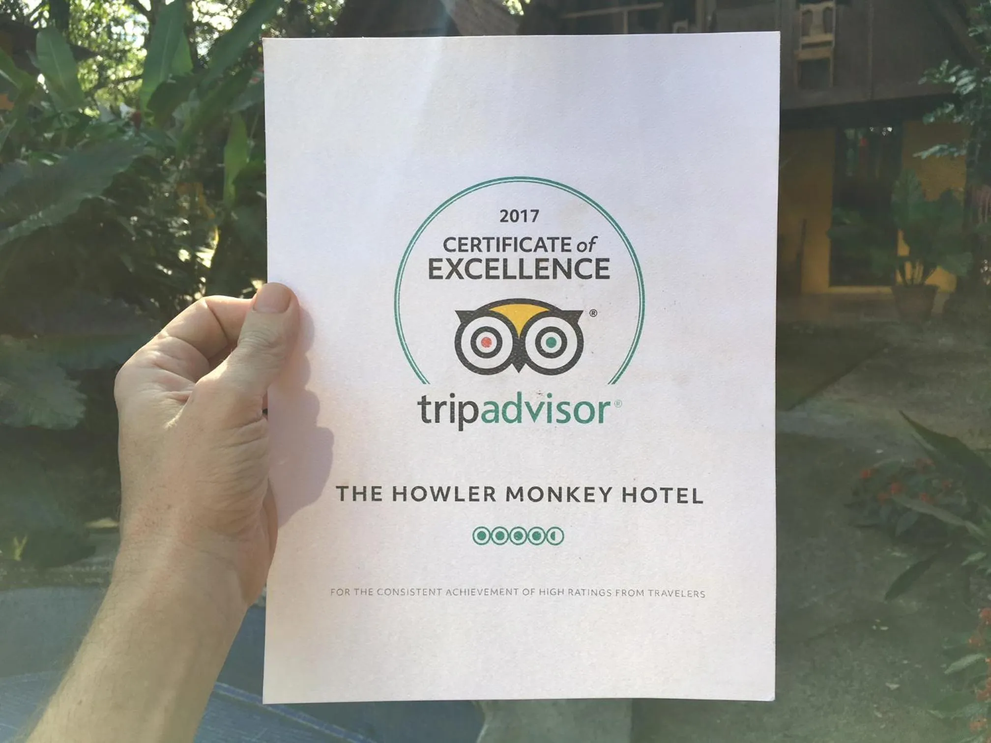 Certificate/Award in Howler Monkey Hotel