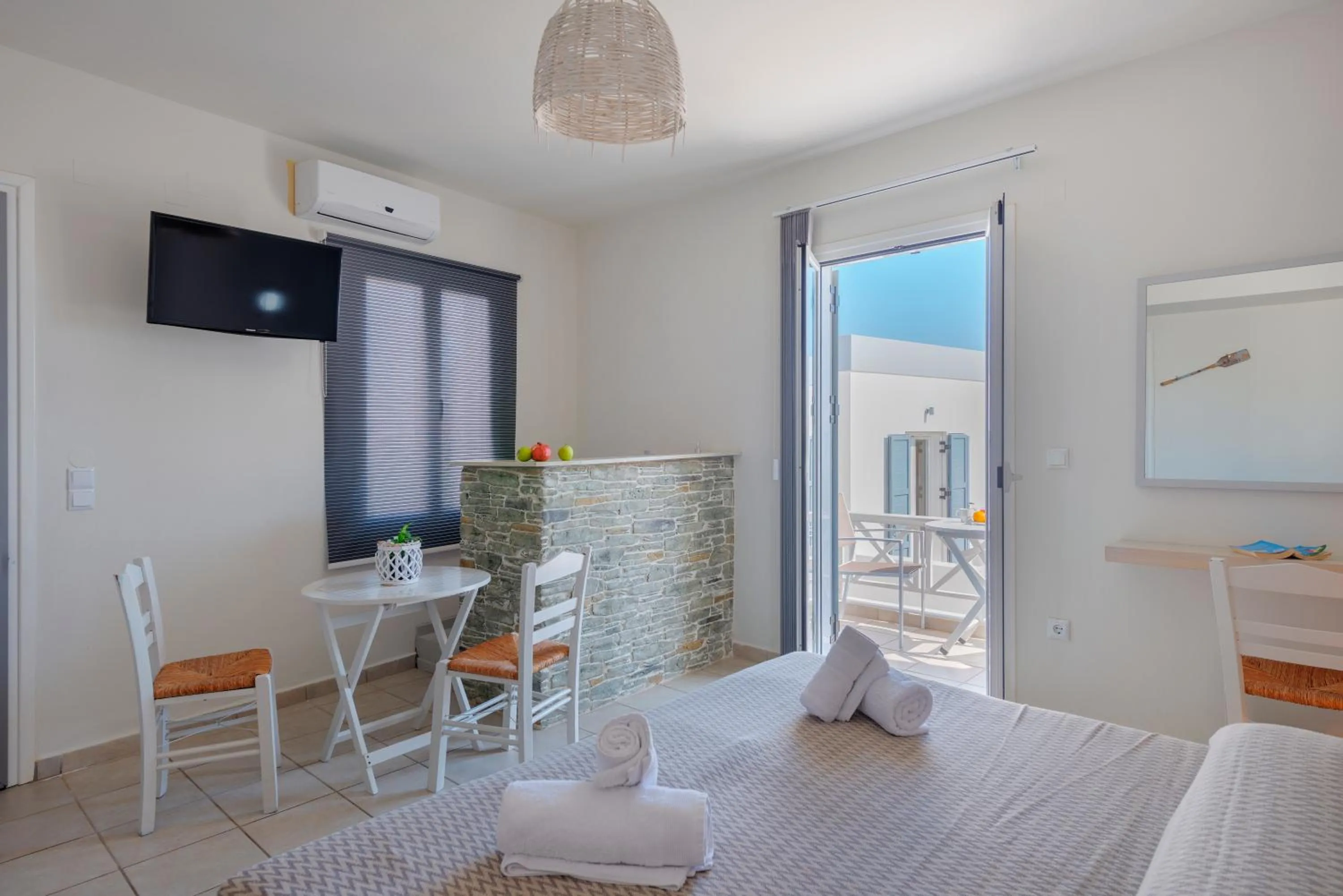 Communal lounge/ TV room, Bed in Aegean Paradiso Vacation Club - "Adults Only"