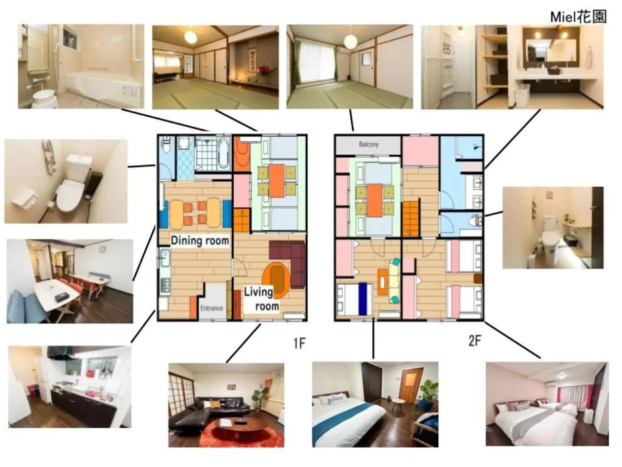 Floor plan, Bed in miel Hanazono -vacation rental-