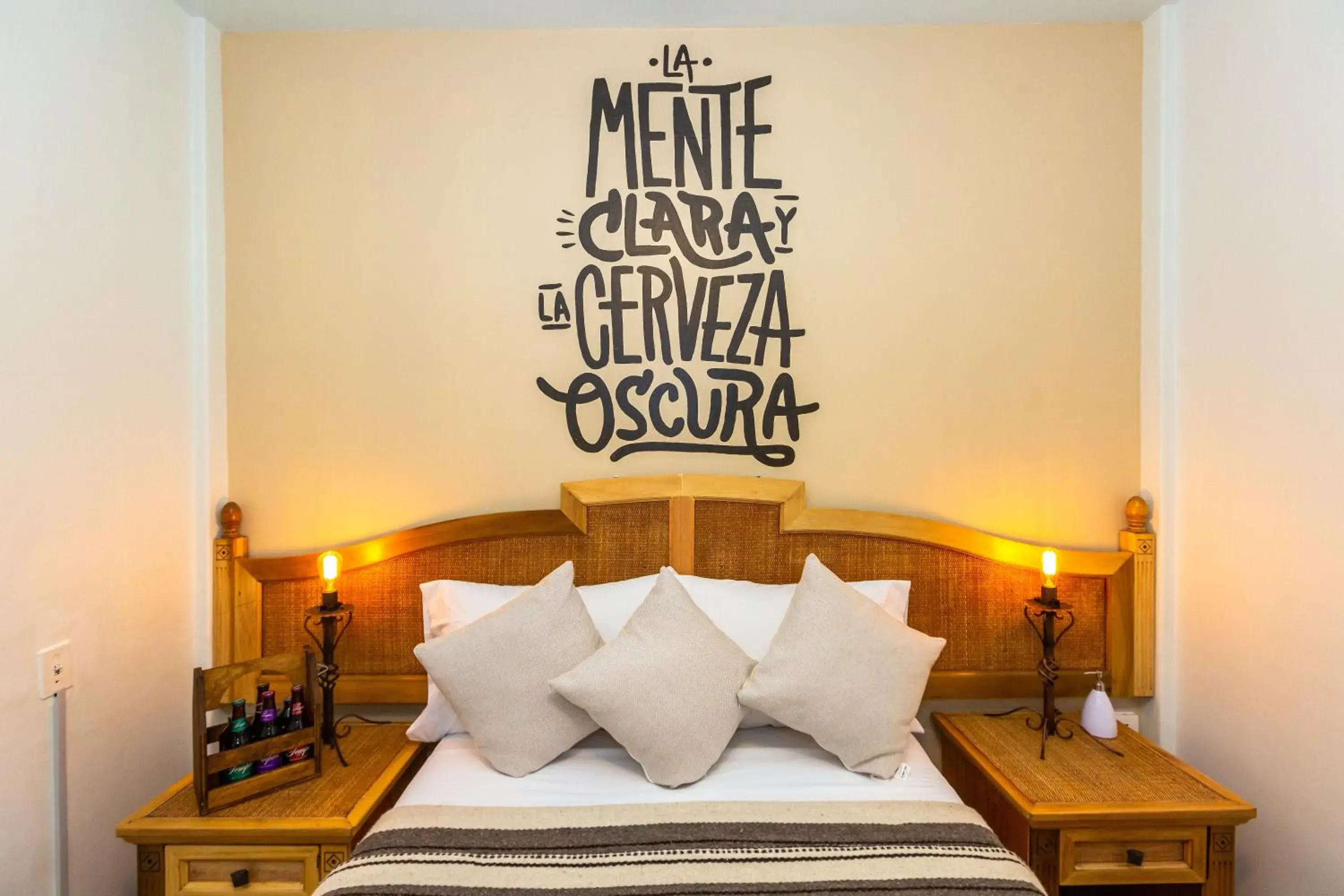 Decorative detail, Bed in Mala Vecindad Beer Hotel Decorative detail, Bed in Mala Vecindad Beer Hotel