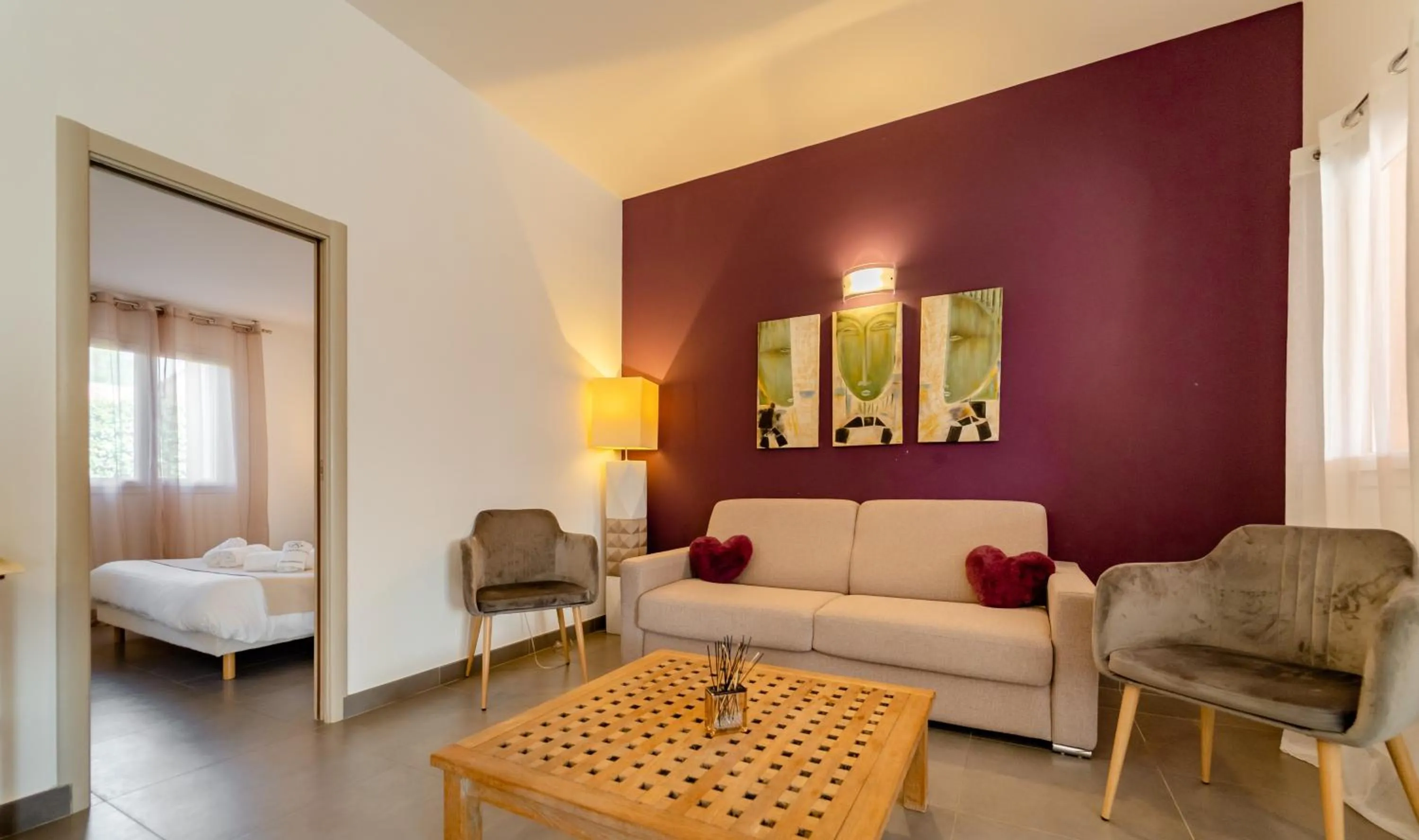 Living room, Bed in Résidence Dolce Vita de Palombaggia