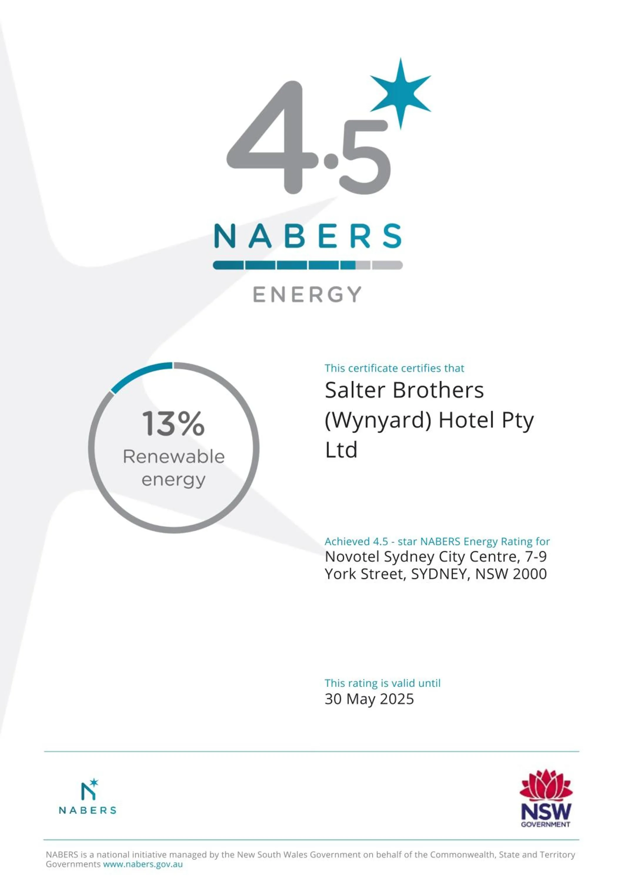 Logo/Certificate/Sign in Novotel Sydney City Centre