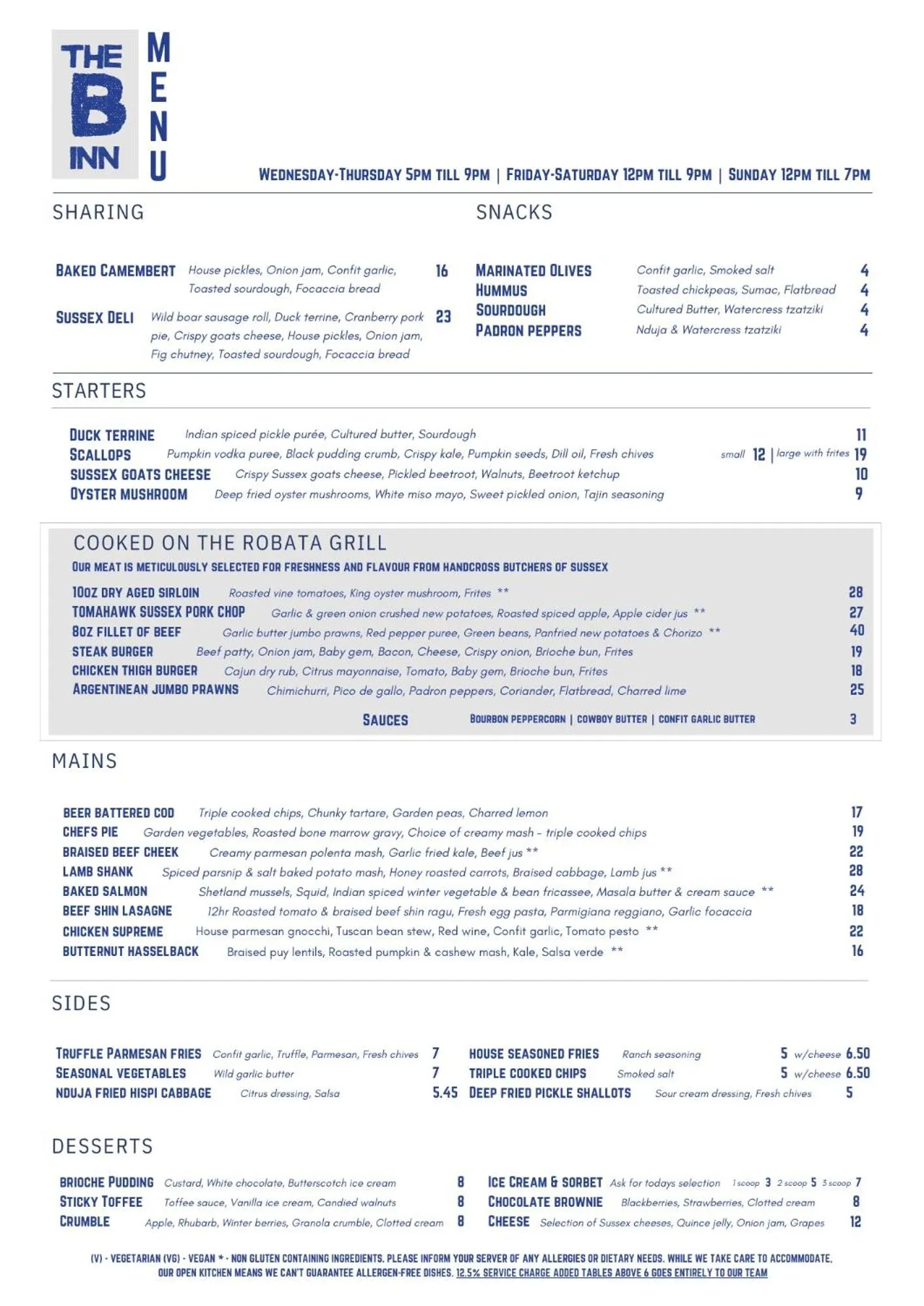 Food and drinks in The Buxted Inn