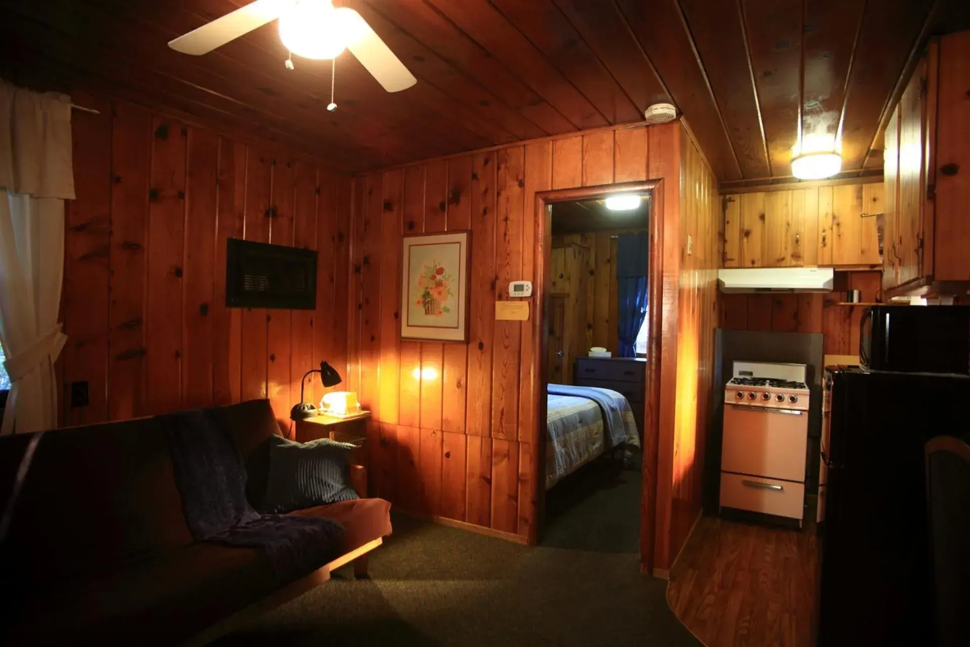 Kitchen or kitchenette, Seating Area in Sleepy Hollow Cabins & Hotel