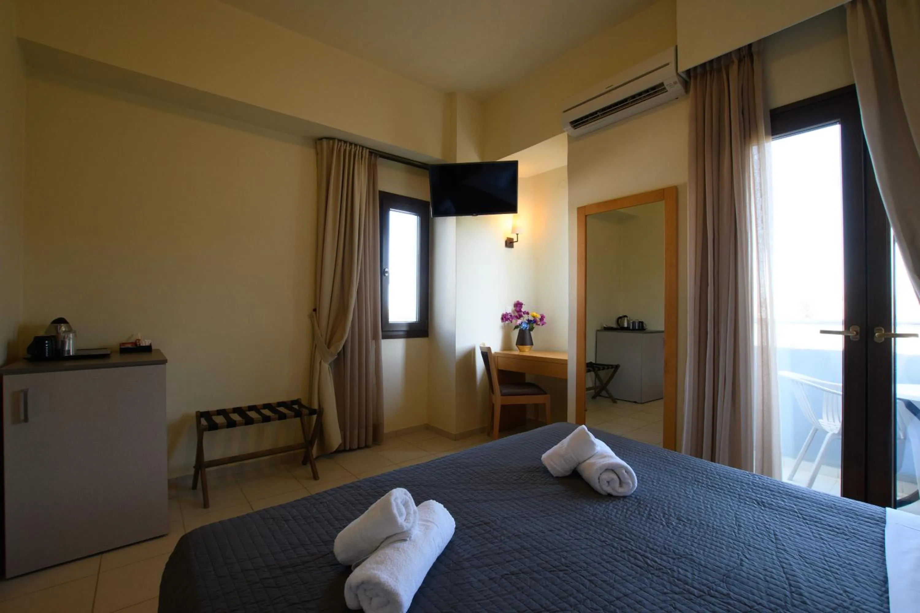 air conditioner, Bed in Dimitra Hotel & Apartments by Omilos Hotels