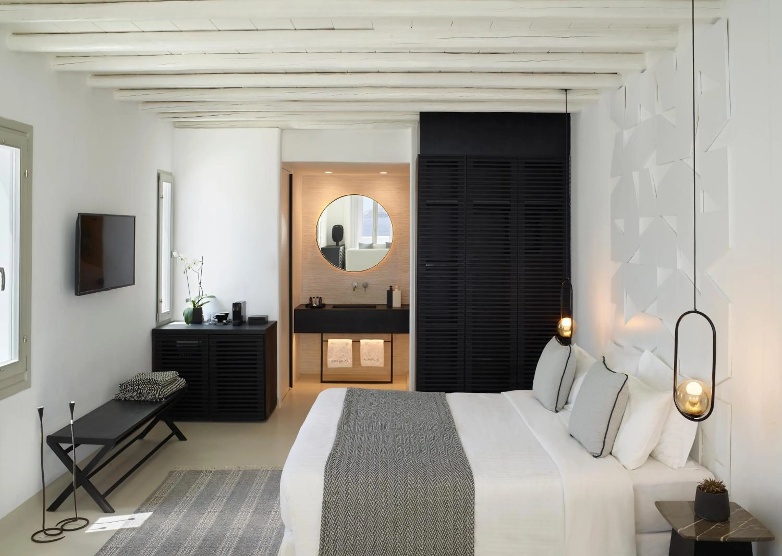 Bedroom, Bed in Nimbus Mykonos