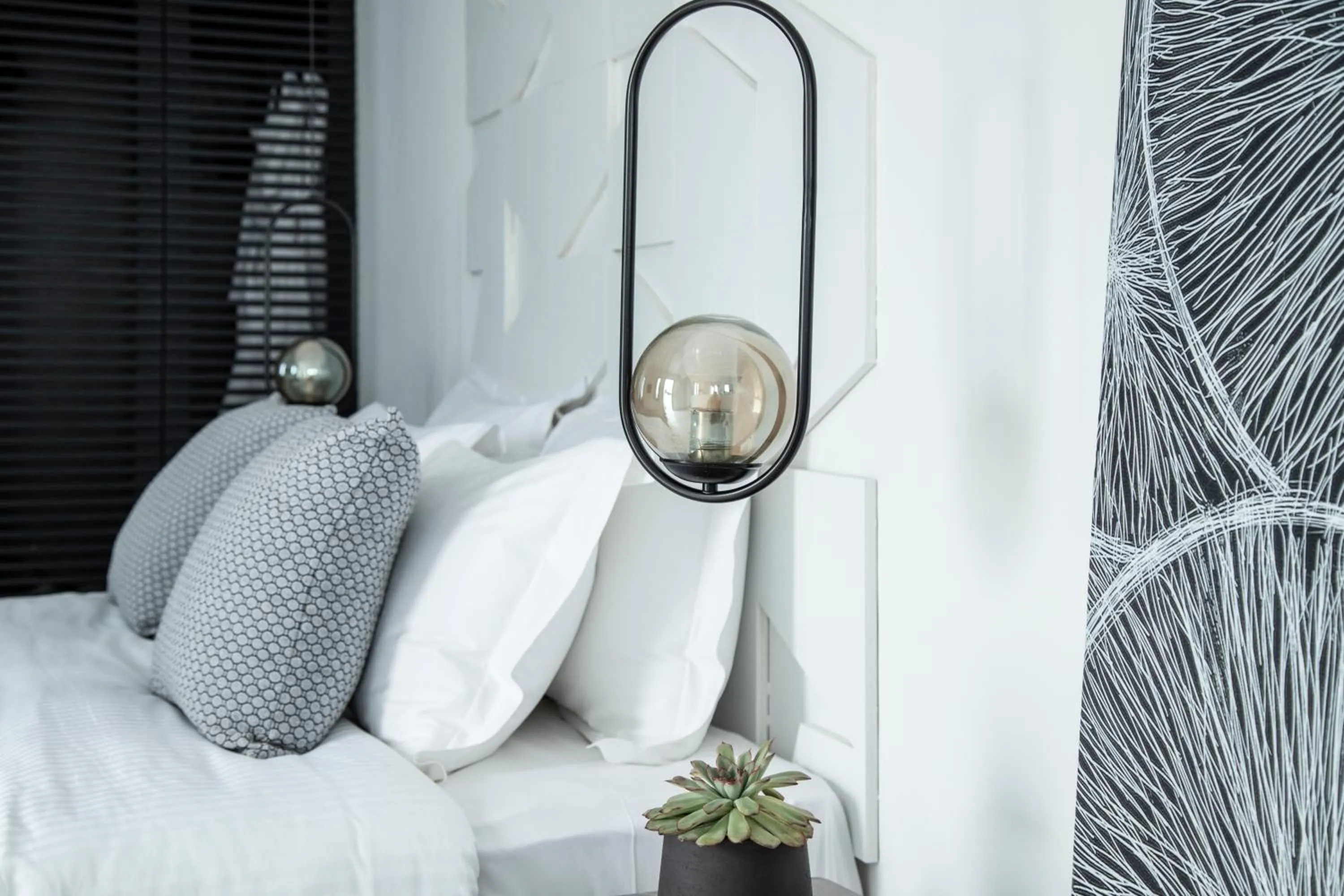 Decorative detail, Bed in Nimbus Mykonos