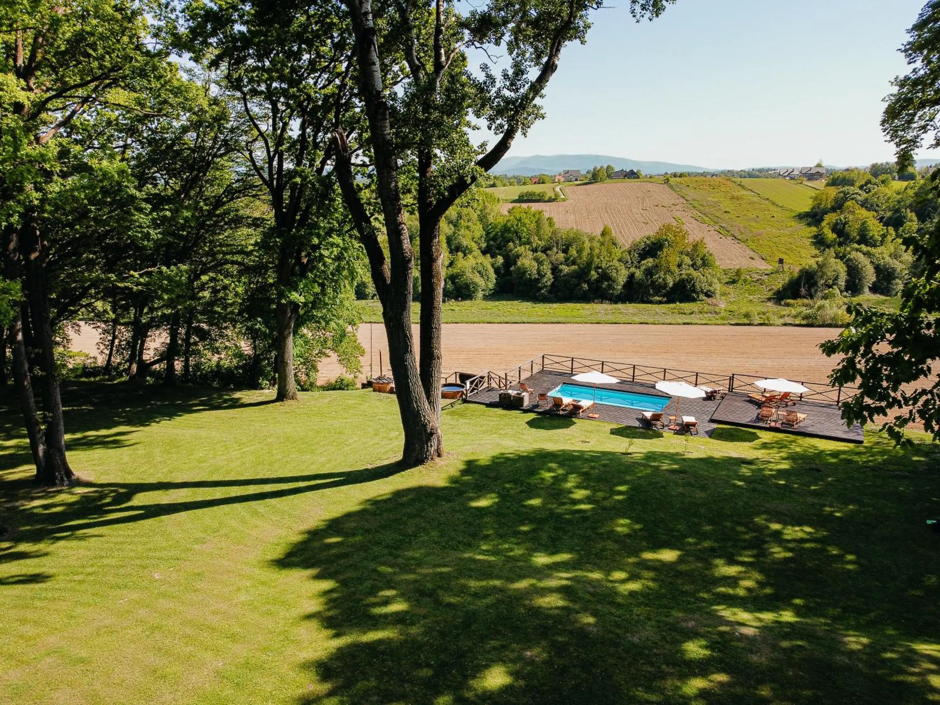 Pool view in Dwór Sieraków