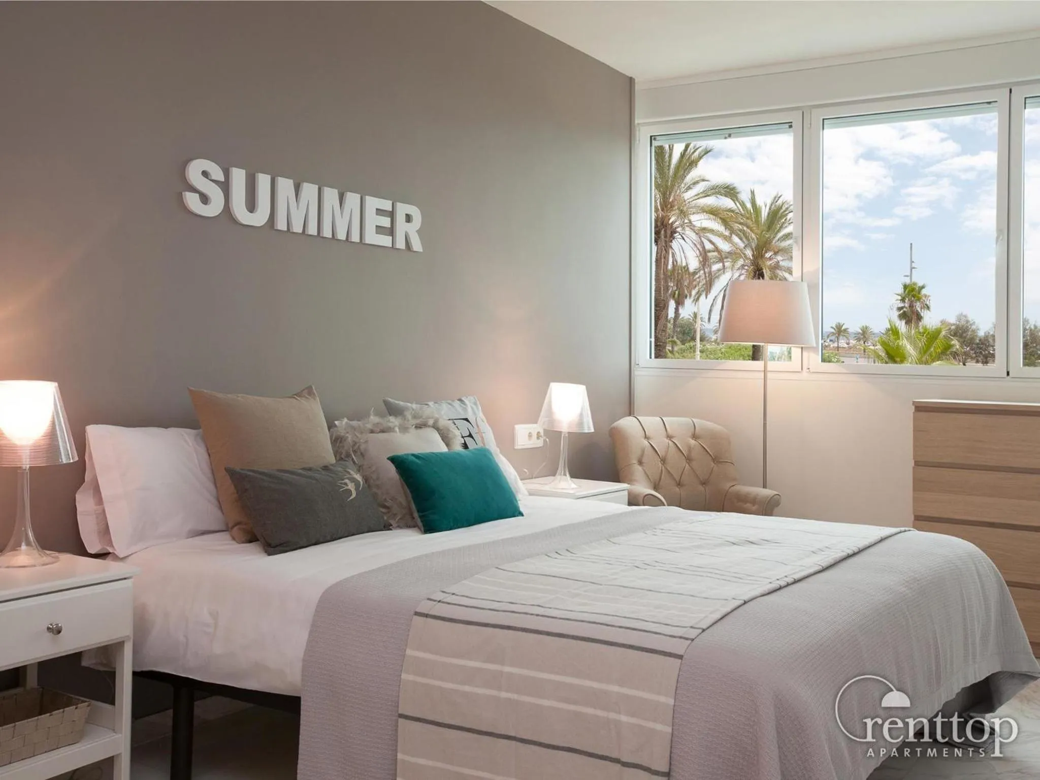 Bedroom, Bed in Rent Top Apartments Beach-Diagonal Mar