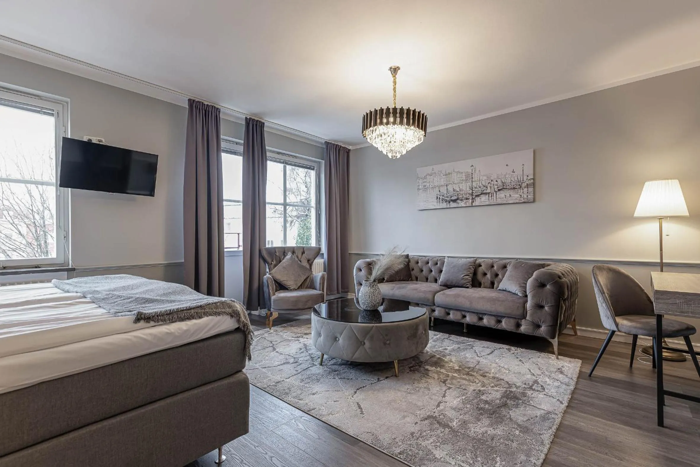 Living room, Bed in Hotell Arkad