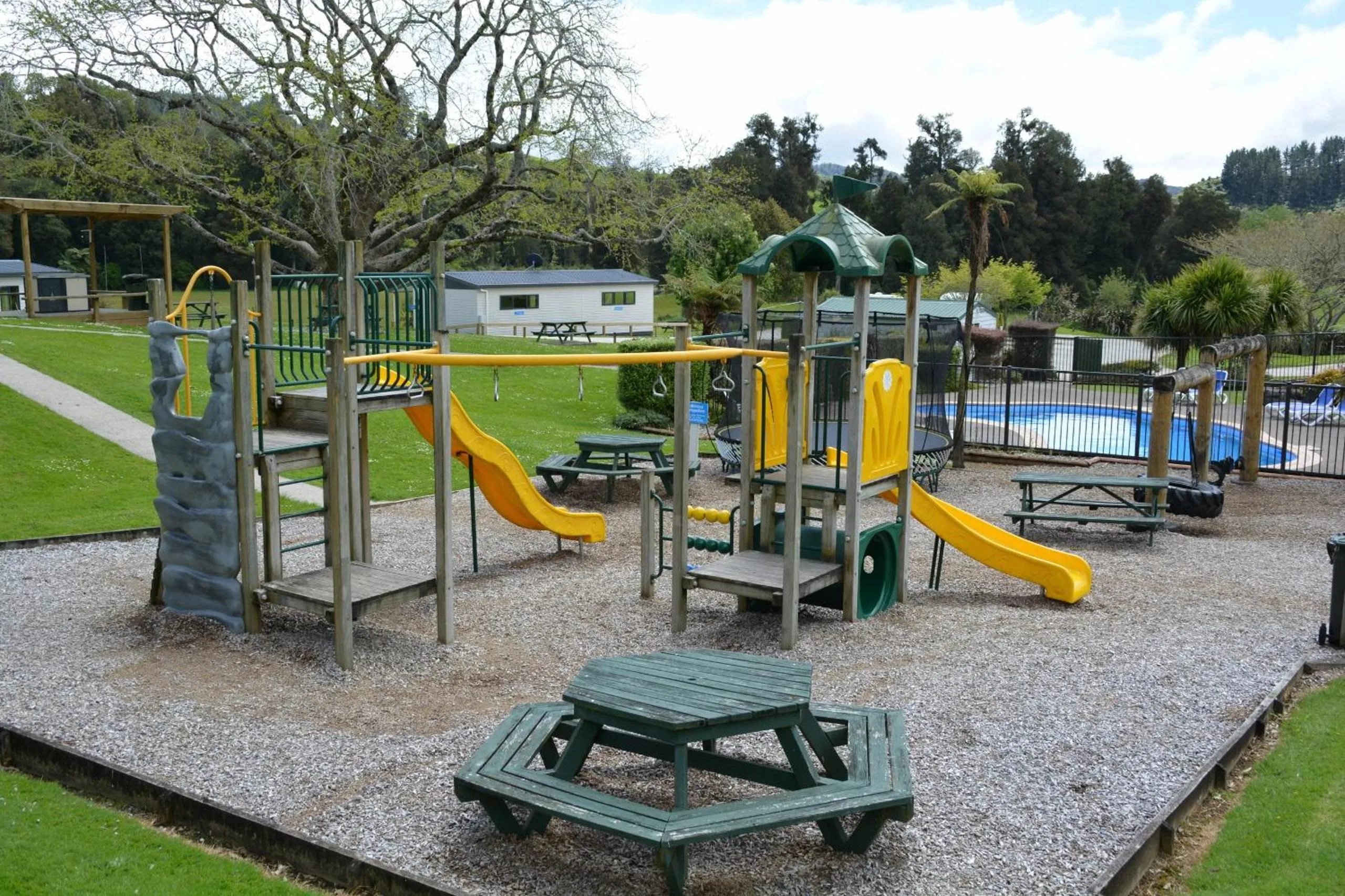 Children play ground in Waitomo TOP 10 Holiday Park