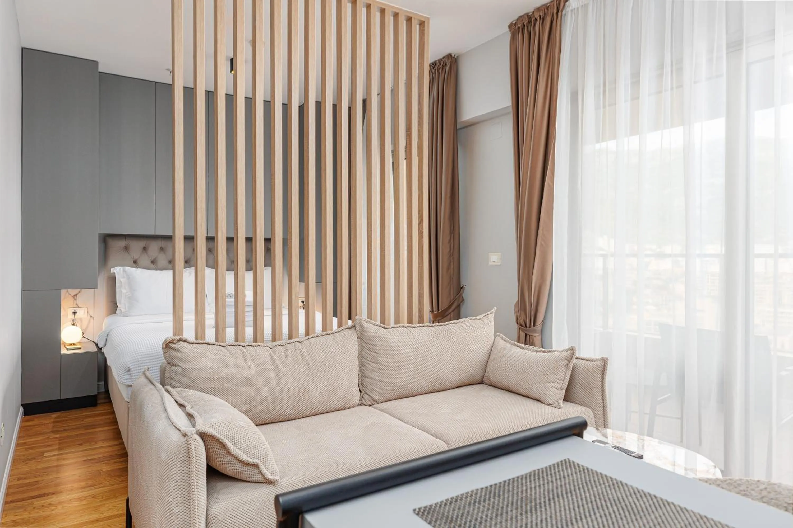 Seating area, Bed in Hotel Harmonia by Dukley