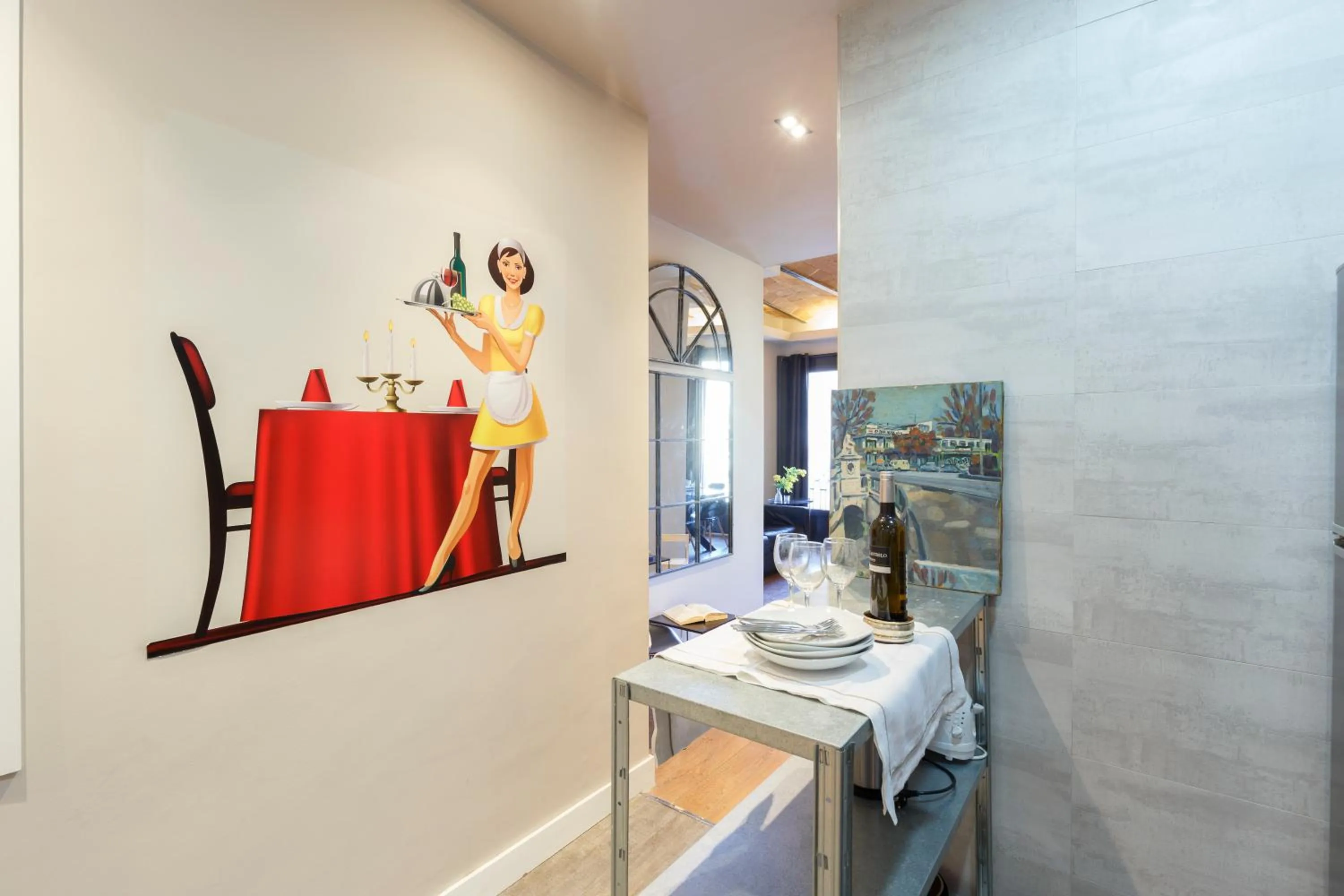 Kitchen or kitchenette, Bed in AinB Eixample-Miro Apartments