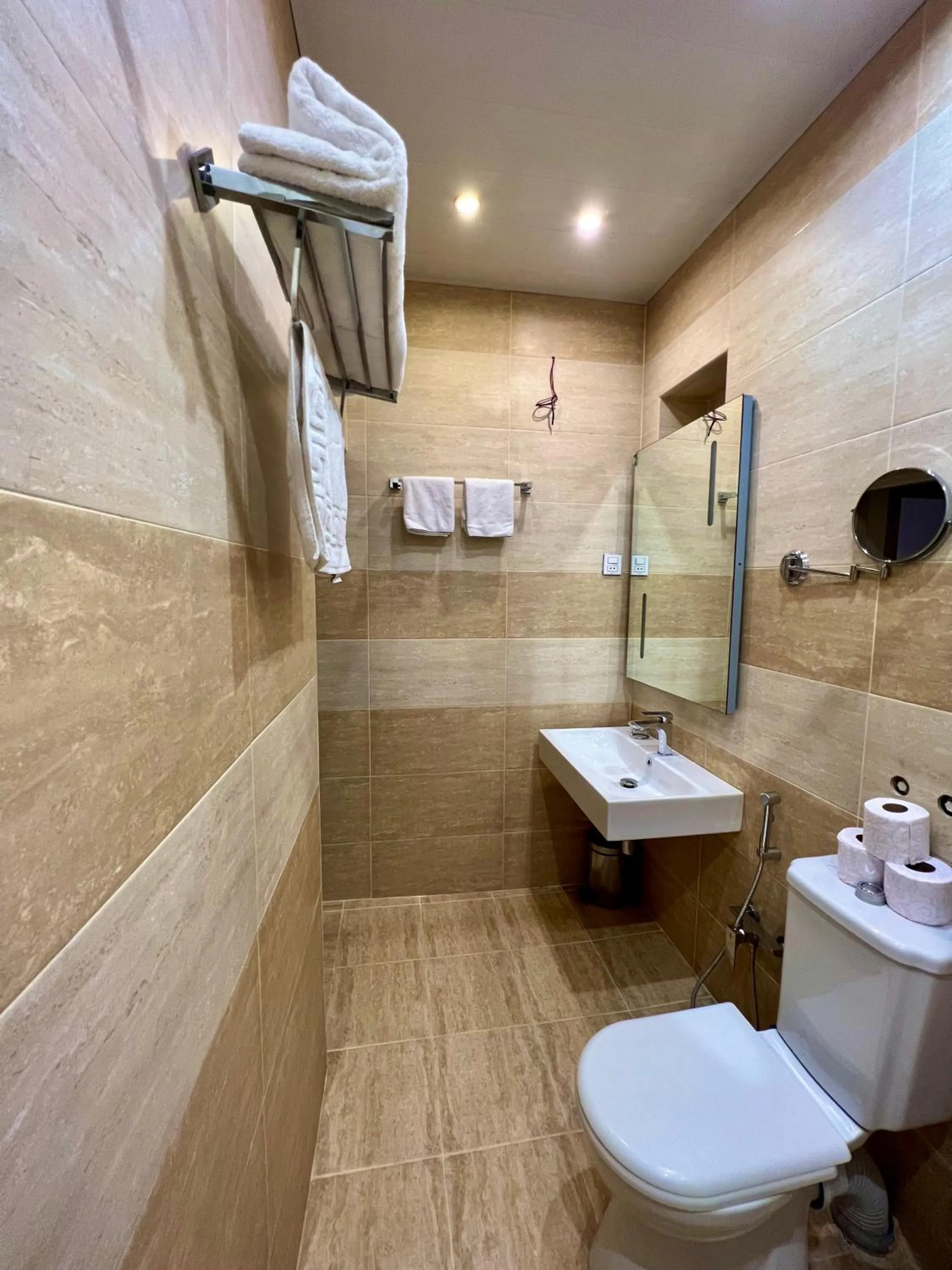 Shower in Panoramic 2BR Flame Towers View Old City Nizami St