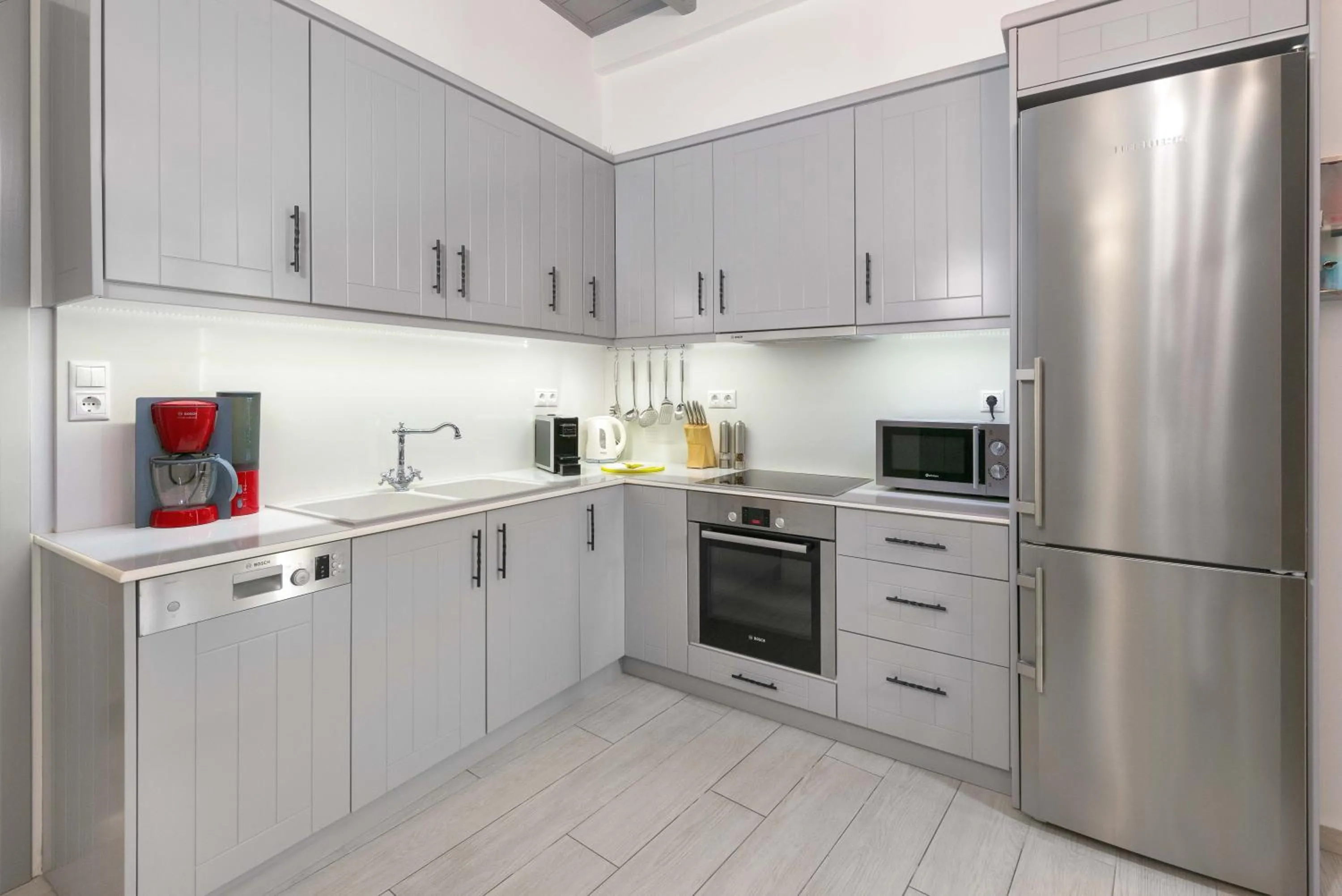 Kitchen or kitchenette in Lindos Shore Boutique Villa with sea view
