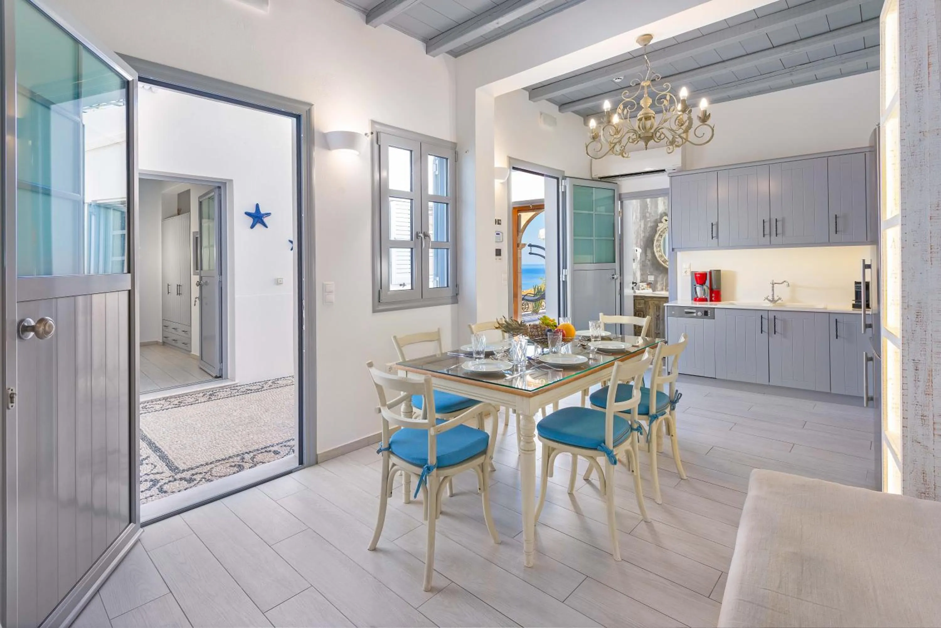 Dining area in Lindos Shore Boutique Villa with sea view