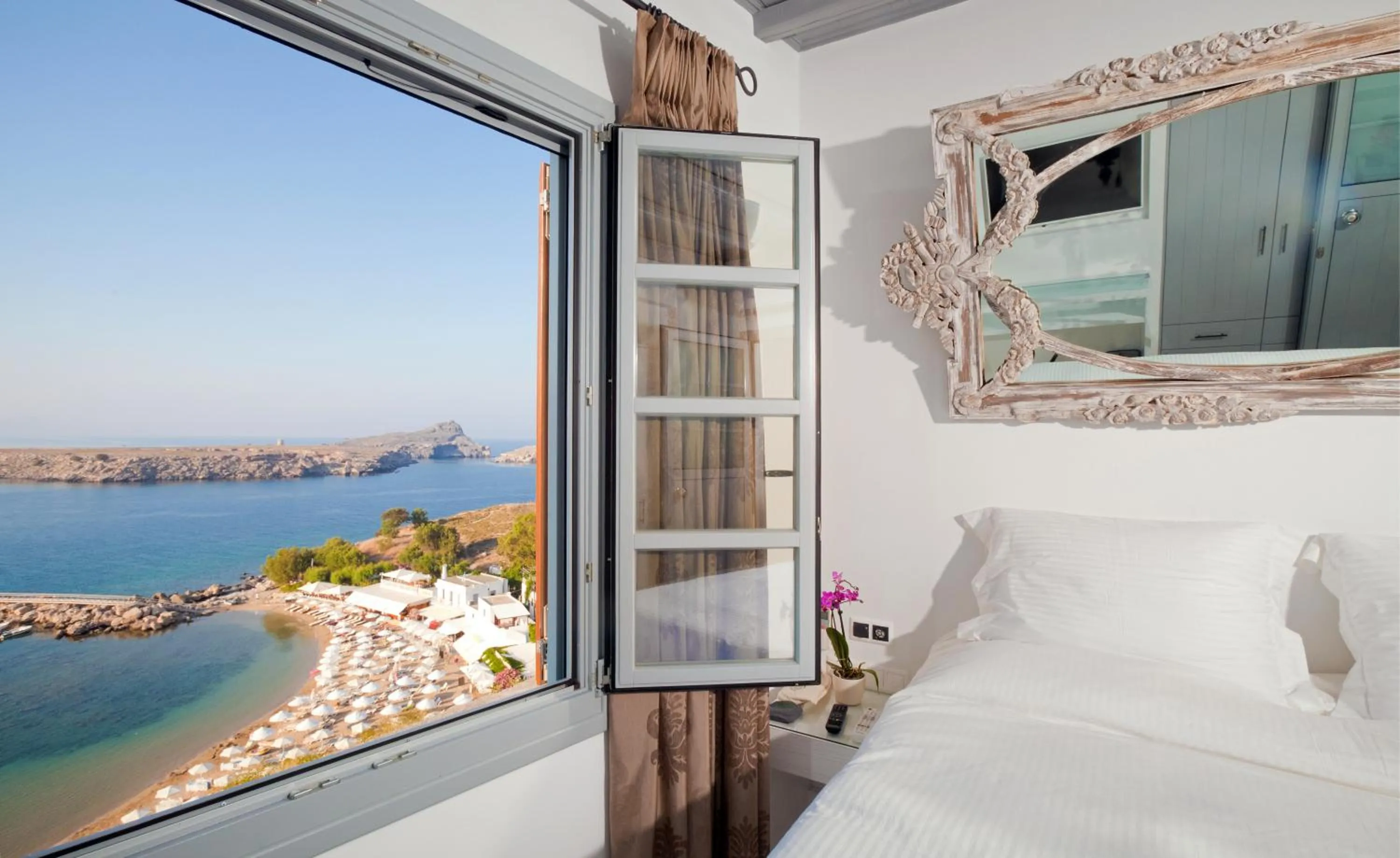 Bedroom, Bed in Lindos Shore Boutique Villa with sea view