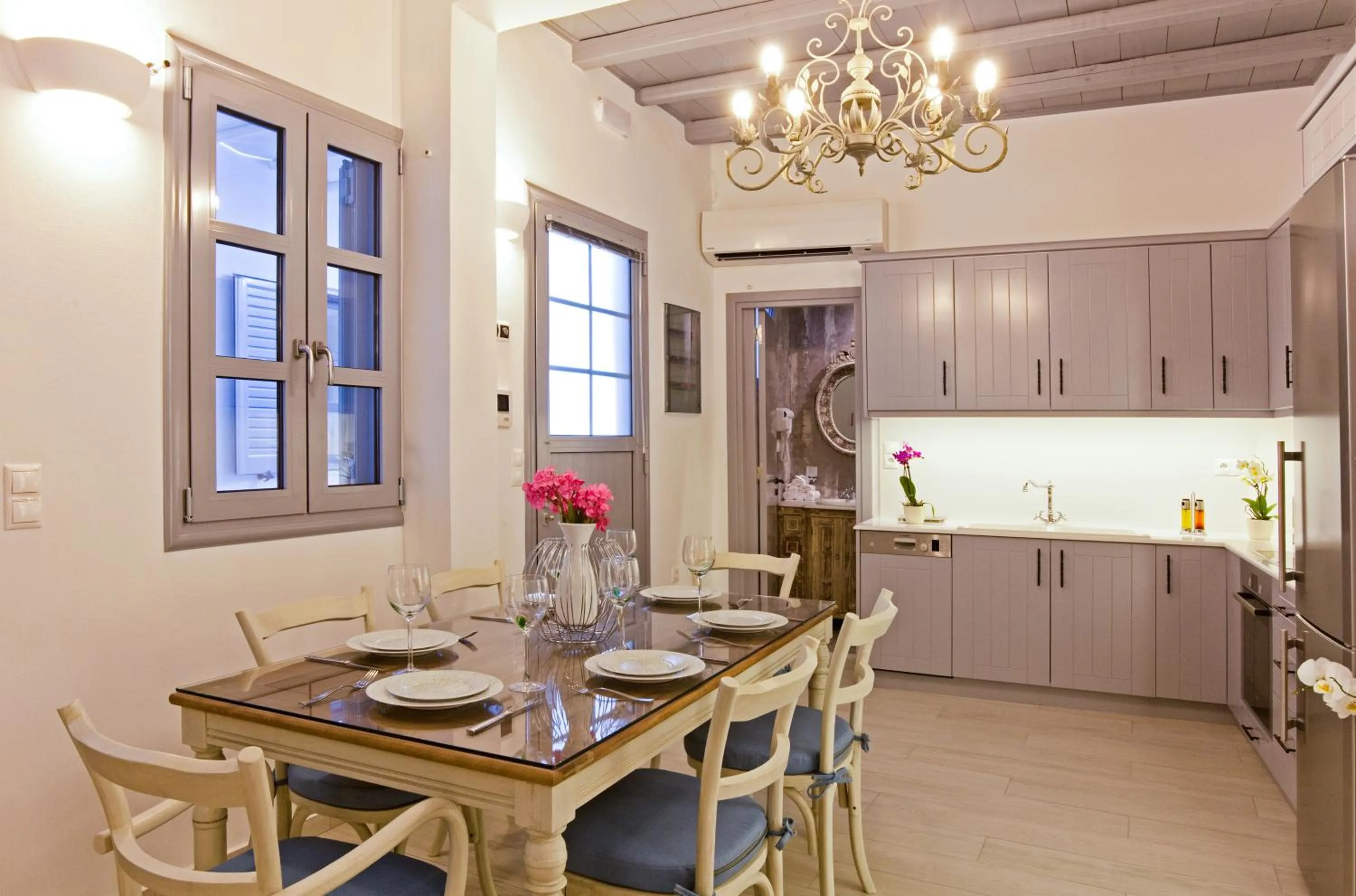 Dining area in Lindos Shore Boutique Villa with sea view