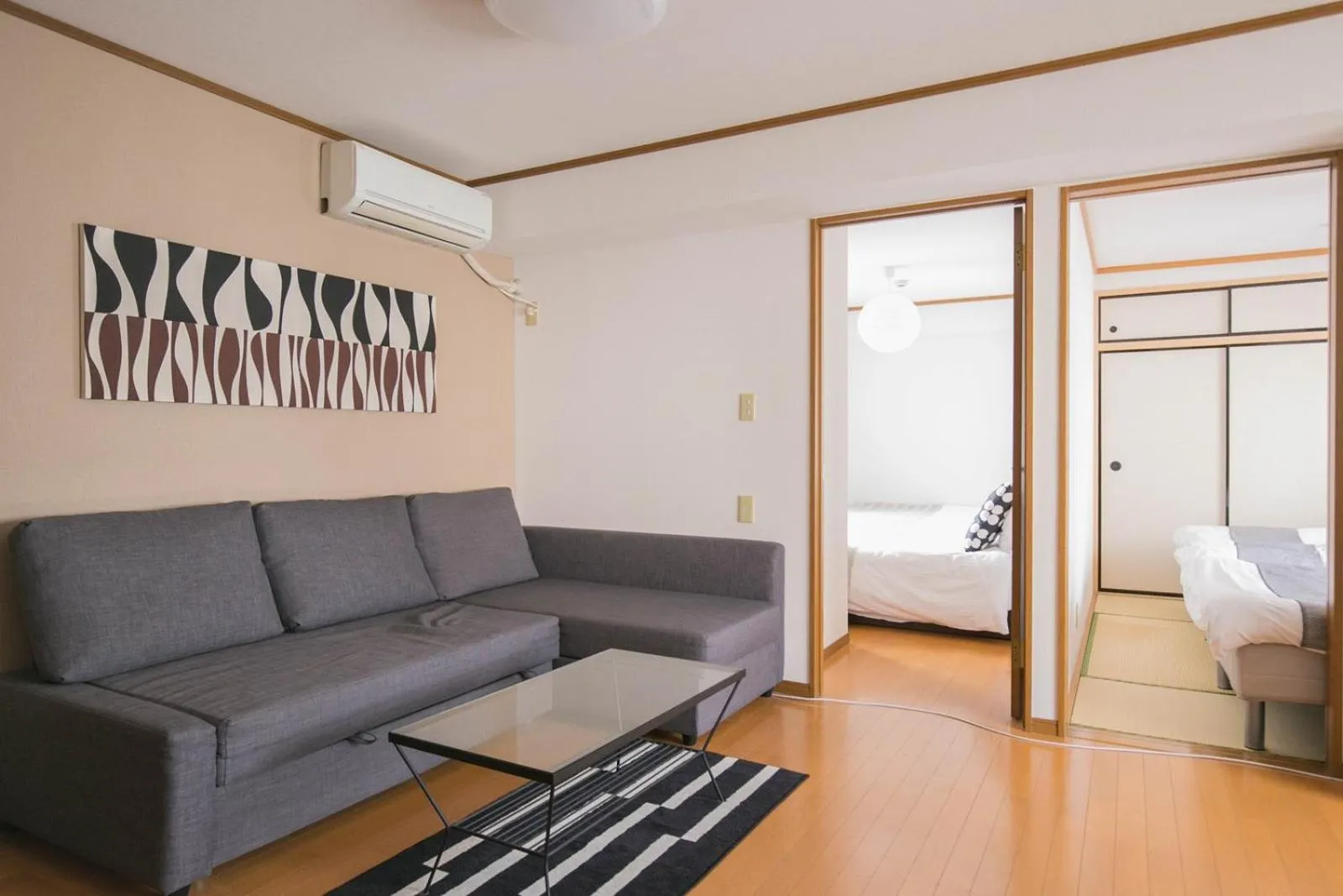 Living room, Bed in Hakata apartment