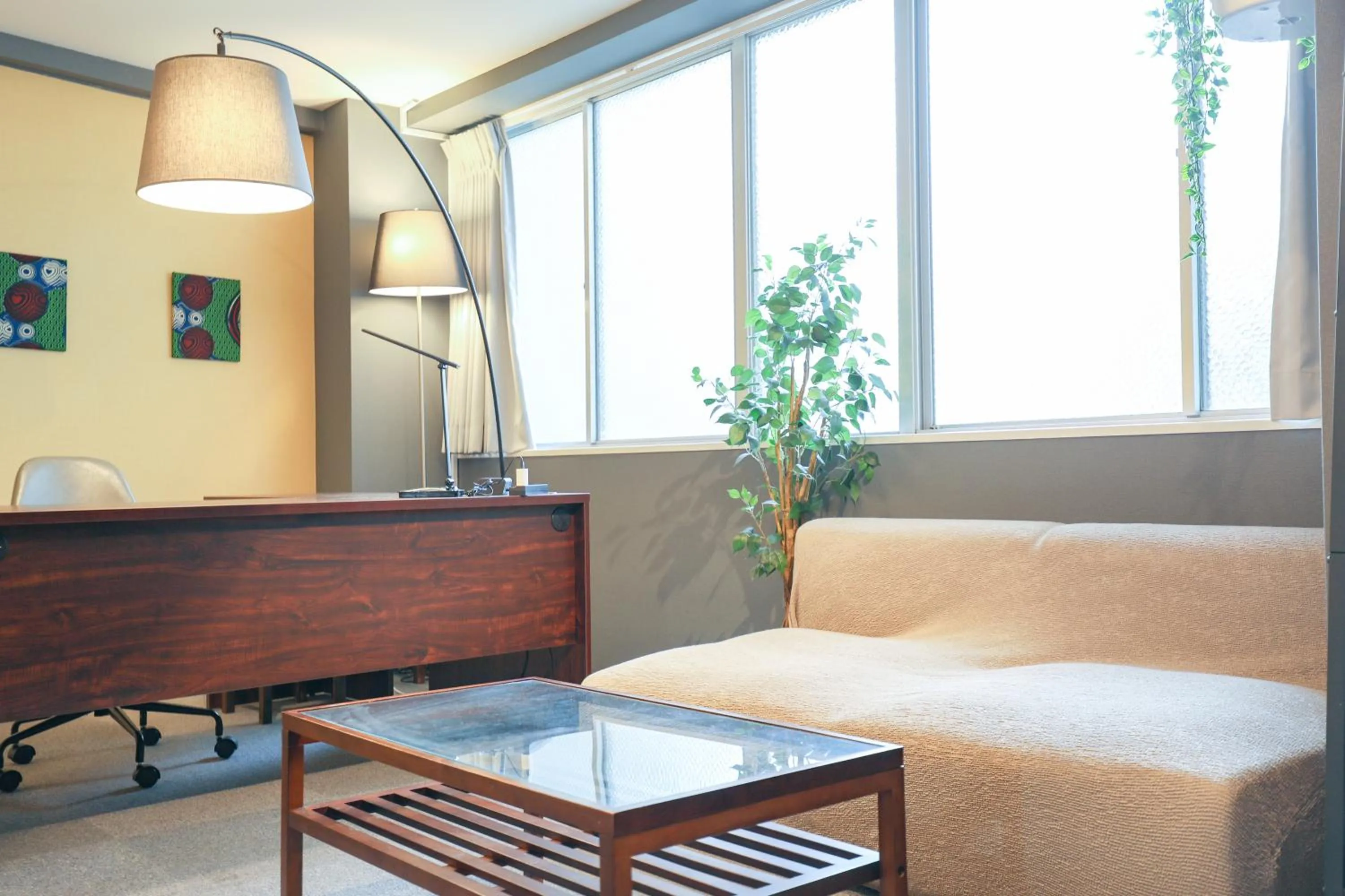 Living room, Bed in Hakata apartment