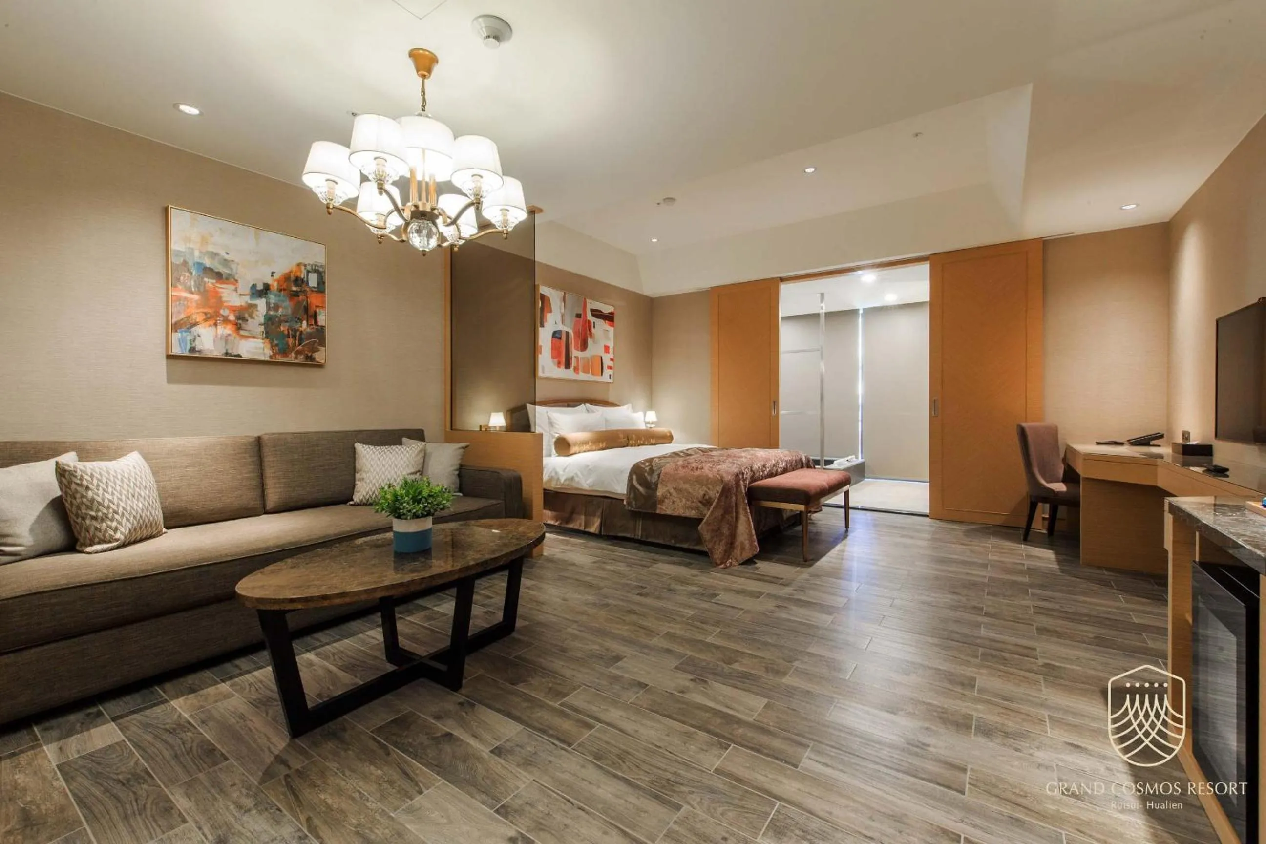 Living room, Bed in Grand Cosmos Resort Ruisui Hualien
