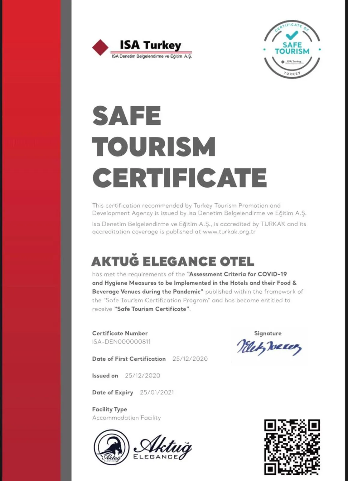 Logo/Certificate/Sign in Aktug Elegance Hotel
