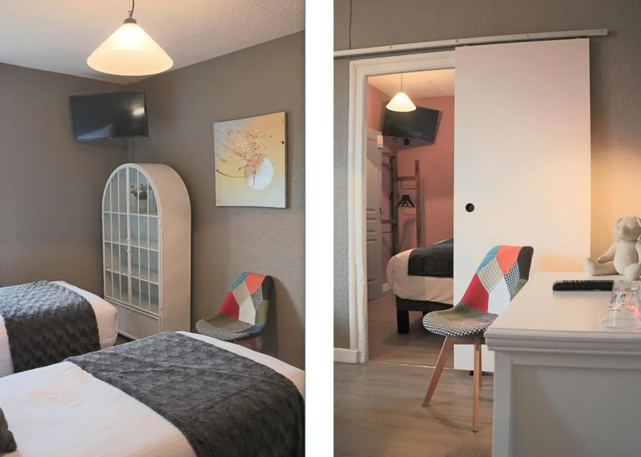 Shower, Bed in Logis Hôtel Restaurant La Brasserie